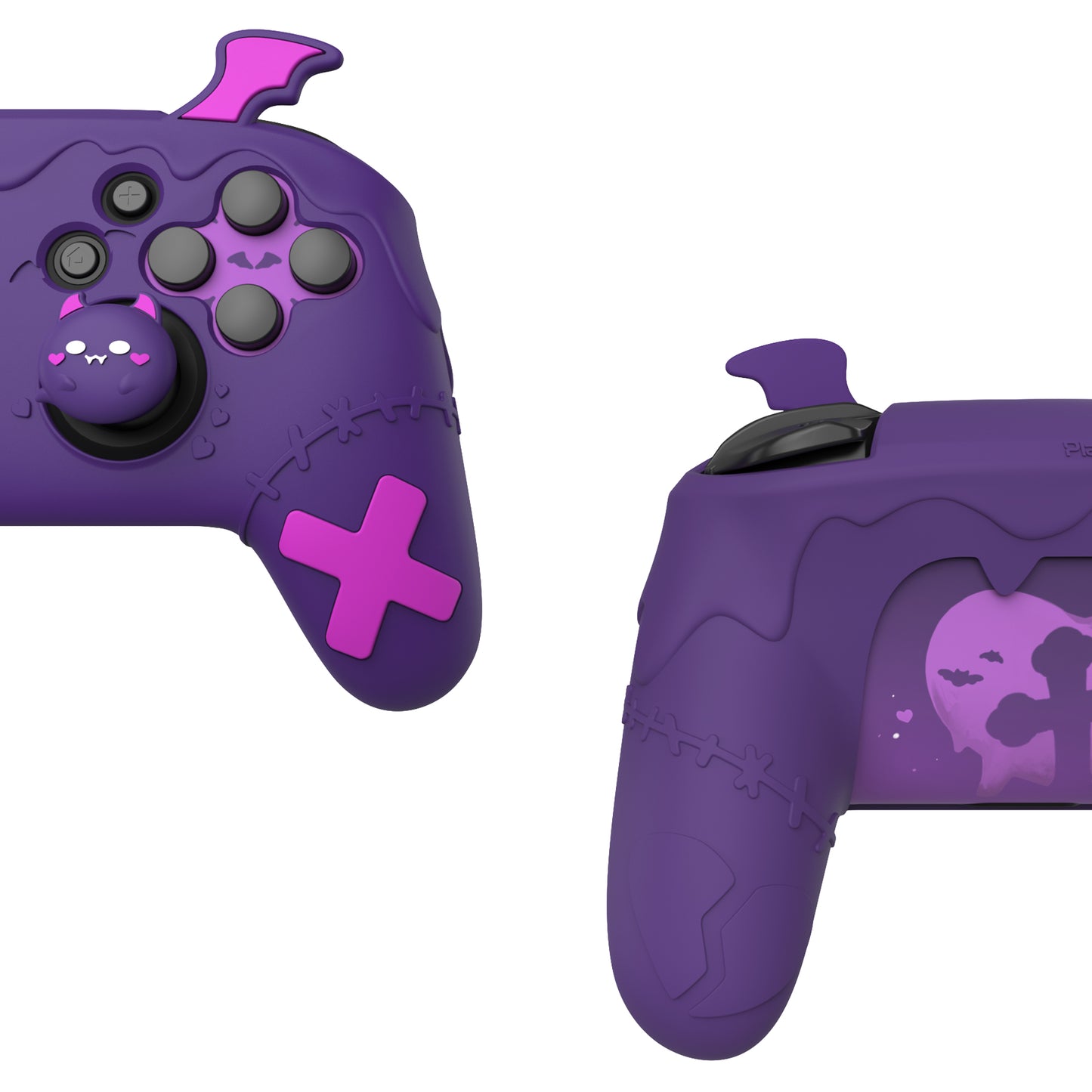 PlayVital Switch Proコントローラー対応用ゴシックインプシリーズ キュートなシリコン保護カバー、サムグリップ4つやステッカー2枚付き【パープル】