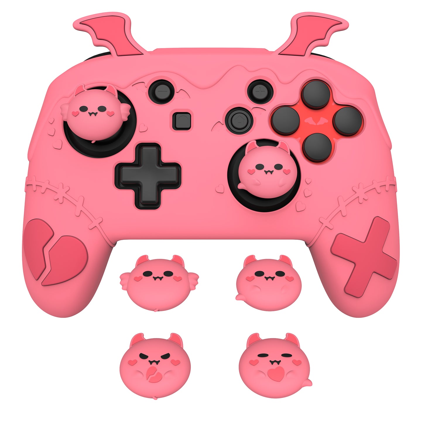 PlayVital Switch Proコントローラー対応用ゴシックインプシリーズ キュートなシリコン保護カバー、サムグリップ4つやステッカー2枚付き【ピーチピンク】