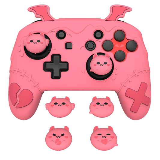 PlayVital Switch Proコントローラー対応用ゴシックインプシリーズ キュートなシリコン保護カバー、サムグリップ4つやステッカー2枚付き【ピーチピンク】