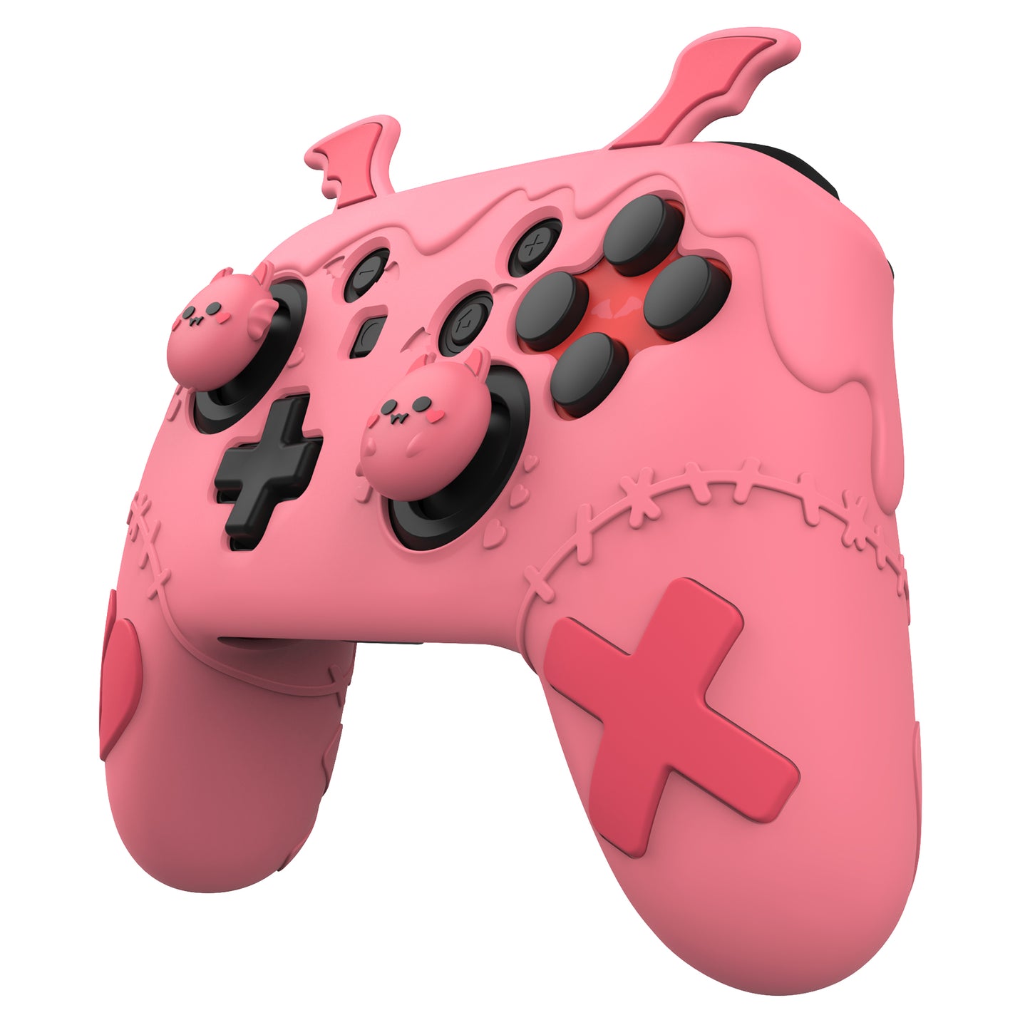 PlayVital Switch Proコントローラー対応用ゴシックインプシリーズ キュートなシリコン保護カバー、サムグリップ4つやステッカー2枚付き【ピーチピンク】