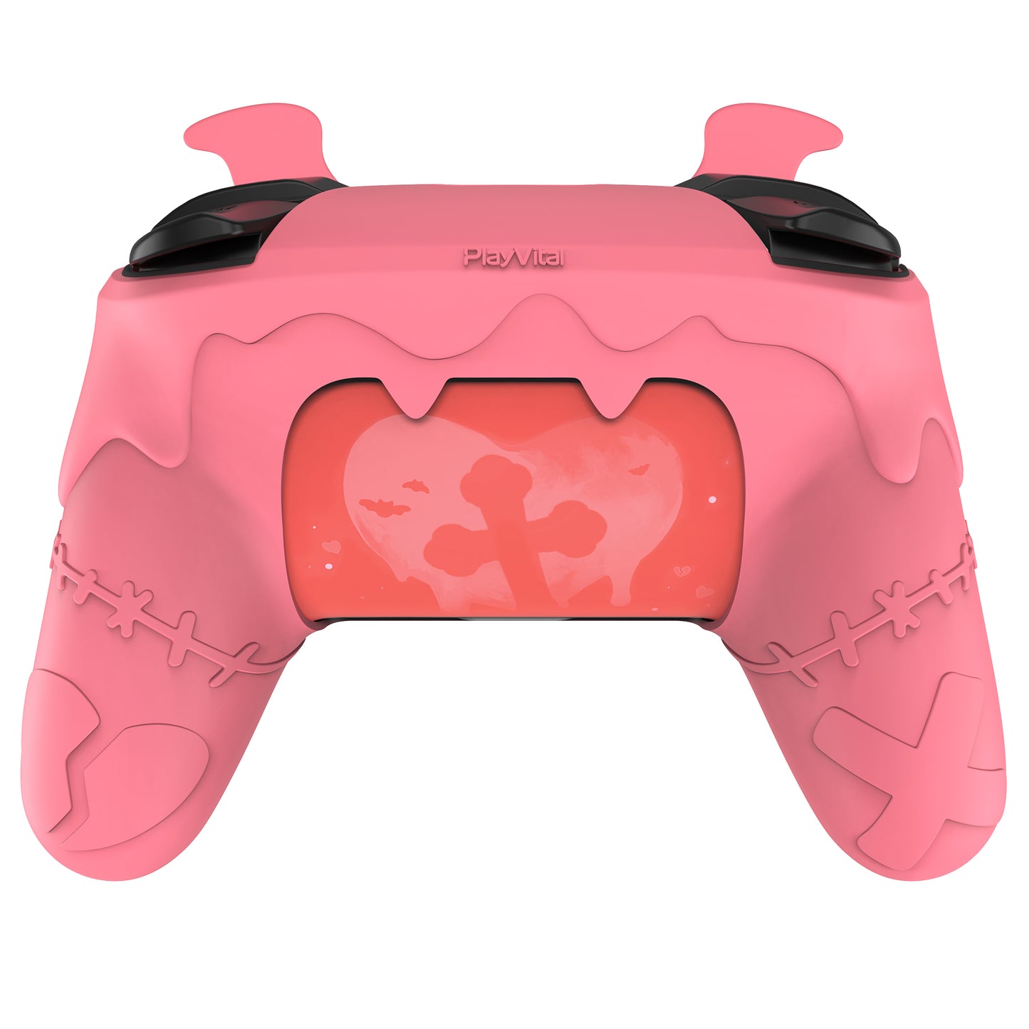PlayVital Switch Proコントローラー対応用ゴシックインプシリーズ キュートなシリコン保護カバー、サムグリップ4つやステッカー2枚付き【ピーチピンク】