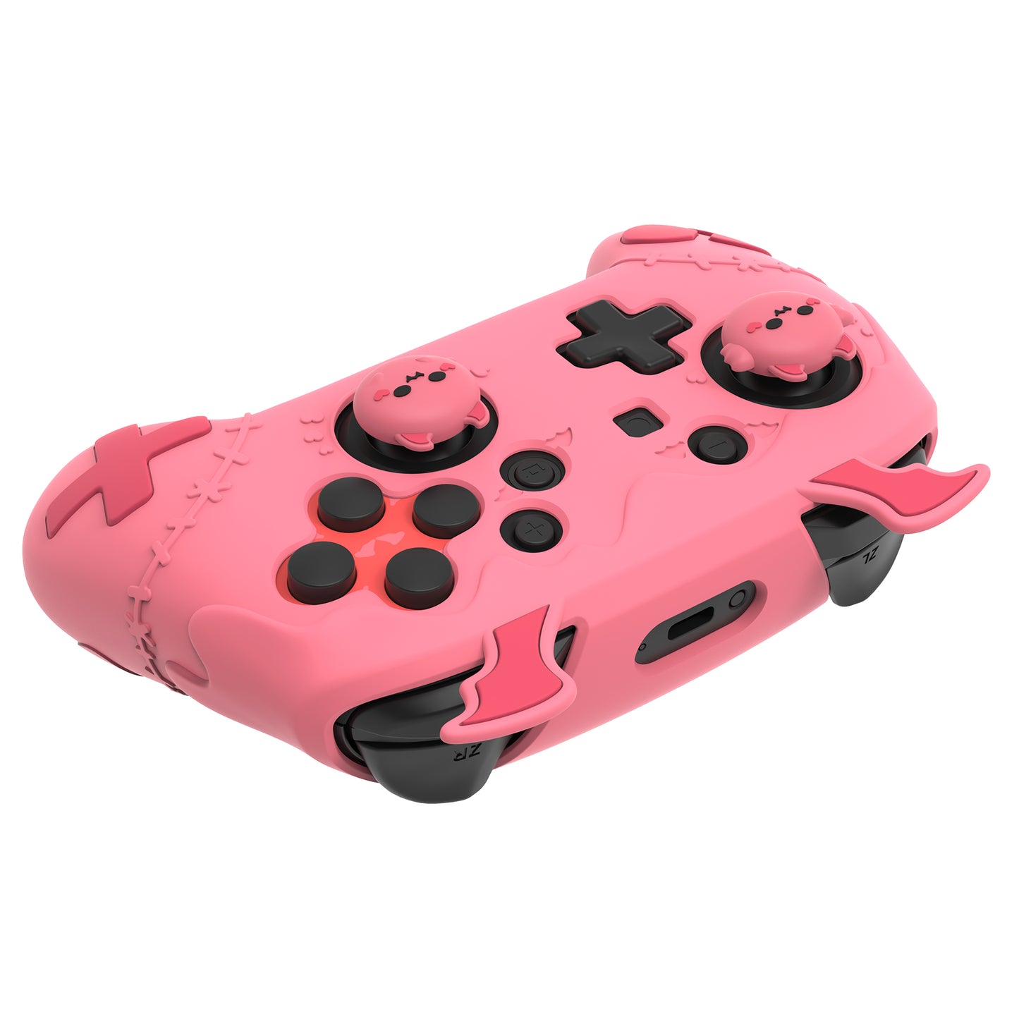 PlayVital Switch Proコントローラー対応用ゴシックインプシリーズ キュートなシリコン保護カバー、サムグリップ4つやステッカー2枚付き【ピーチピンク】