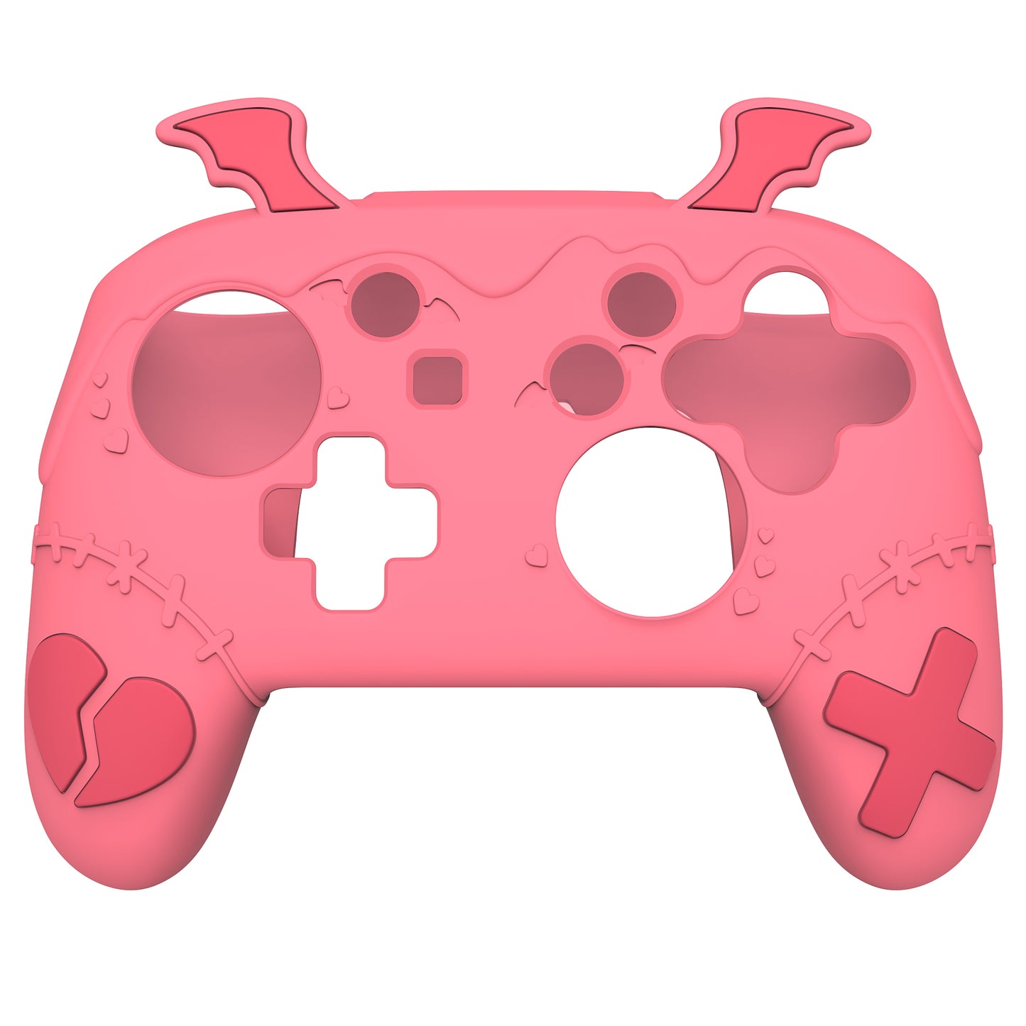 PlayVital Switch Proコントローラー対応用ゴシックインプシリーズ キュートなシリコン保護カバー、サムグリップ4つやステッカー2枚付き【ピーチピンク】