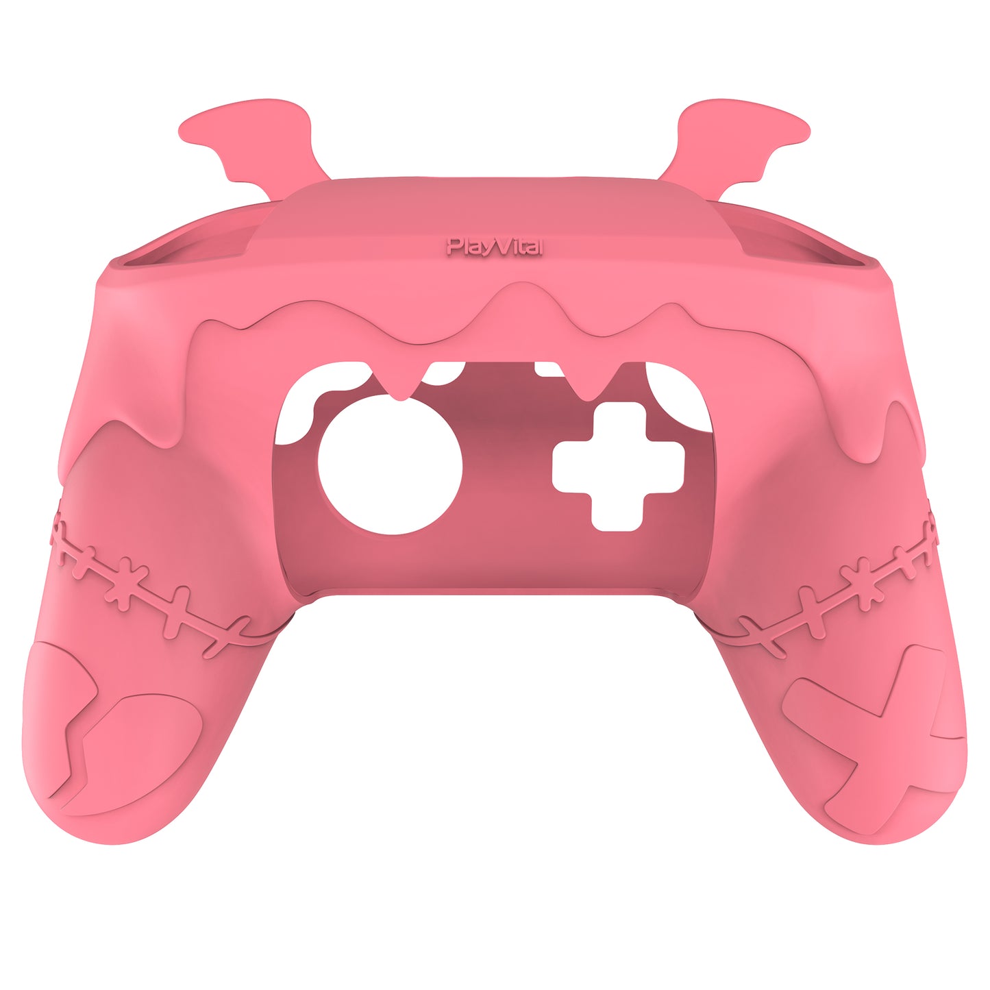 PlayVital Switch Proコントローラー対応用ゴシックインプシリーズ キュートなシリコン保護カバー、サムグリップ4つやステッカー2枚付き【ピーチピンク】