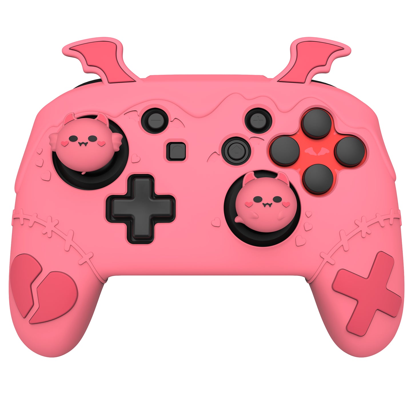 PlayVital Switch Proコントローラー対応用ゴシックインプシリーズ キュートなシリコン保護カバー、サムグリップ4つやステッカー2枚付き【ピーチピンク】