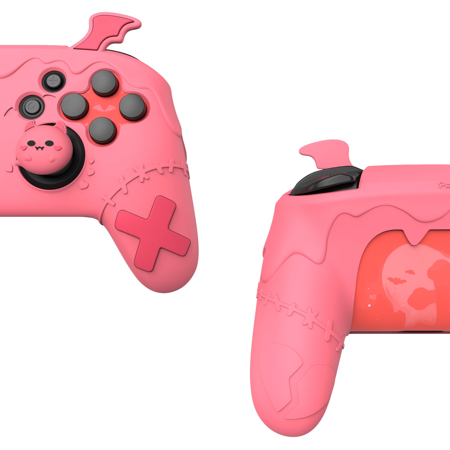 PlayVital Switch Proコントローラー対応用ゴシックインプシリーズ キュートなシリコン保護カバー、サムグリップ4つやステッカー2枚付き【ピーチピンク】