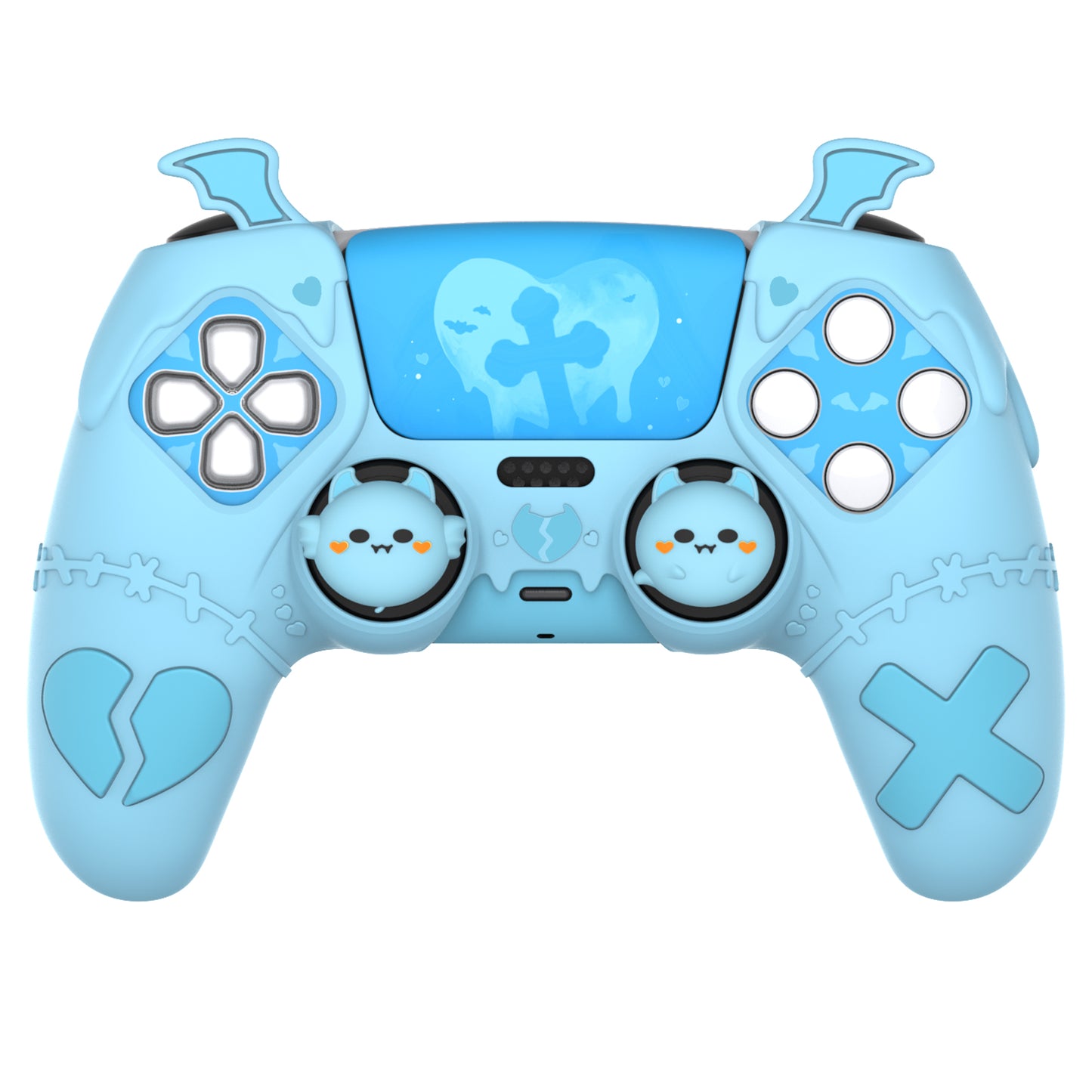 PlayVital ゴシックインプシリーズ かわいいシリコンケース(サムグリップとステッカー付き) PS5コントローラー用、PS5公式充電ドック対応【ブルー】