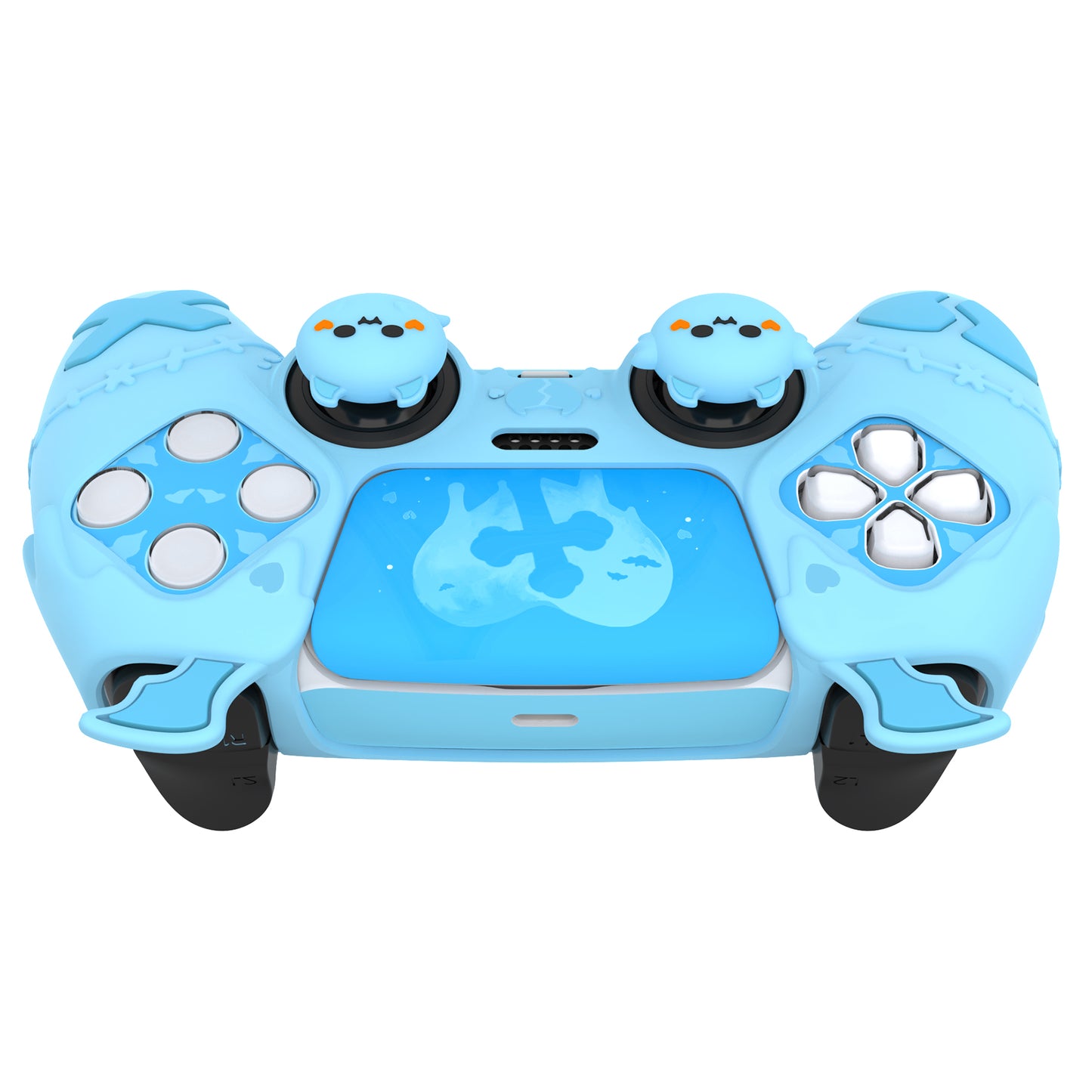 PlayVital ゴシックインプシリーズ かわいいシリコンケース(サムグリップとステッカー付き) PS5コントローラー用、PS5公式充電ドック対応【ブルー】