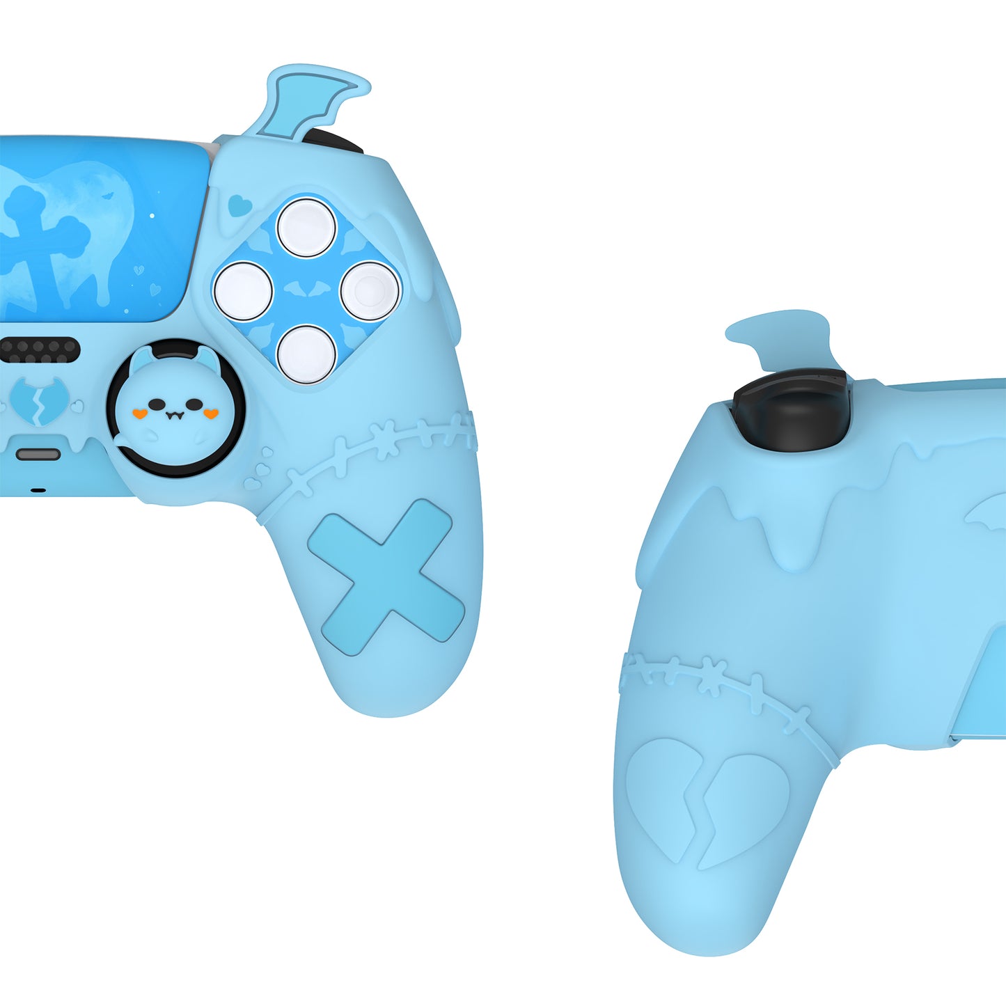 PlayVital ゴシックインプシリーズ かわいいシリコンケース(サムグリップとステッカー付き) PS5コントローラー用、PS5公式充電ドック対応【ブルー】