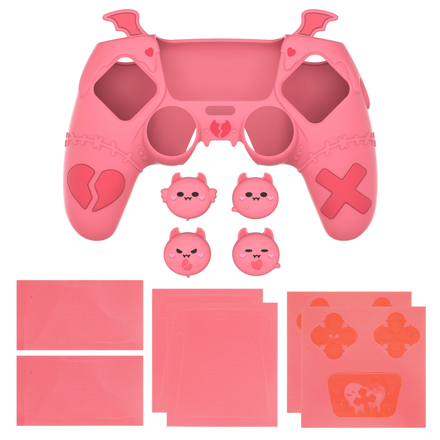 PlayVital ゴシックインプシリーズ かわいいシリコンケース(サムグリップとステッカー付き) PS5コントローラー用、PS5公式充電ドック対応【ピンク】