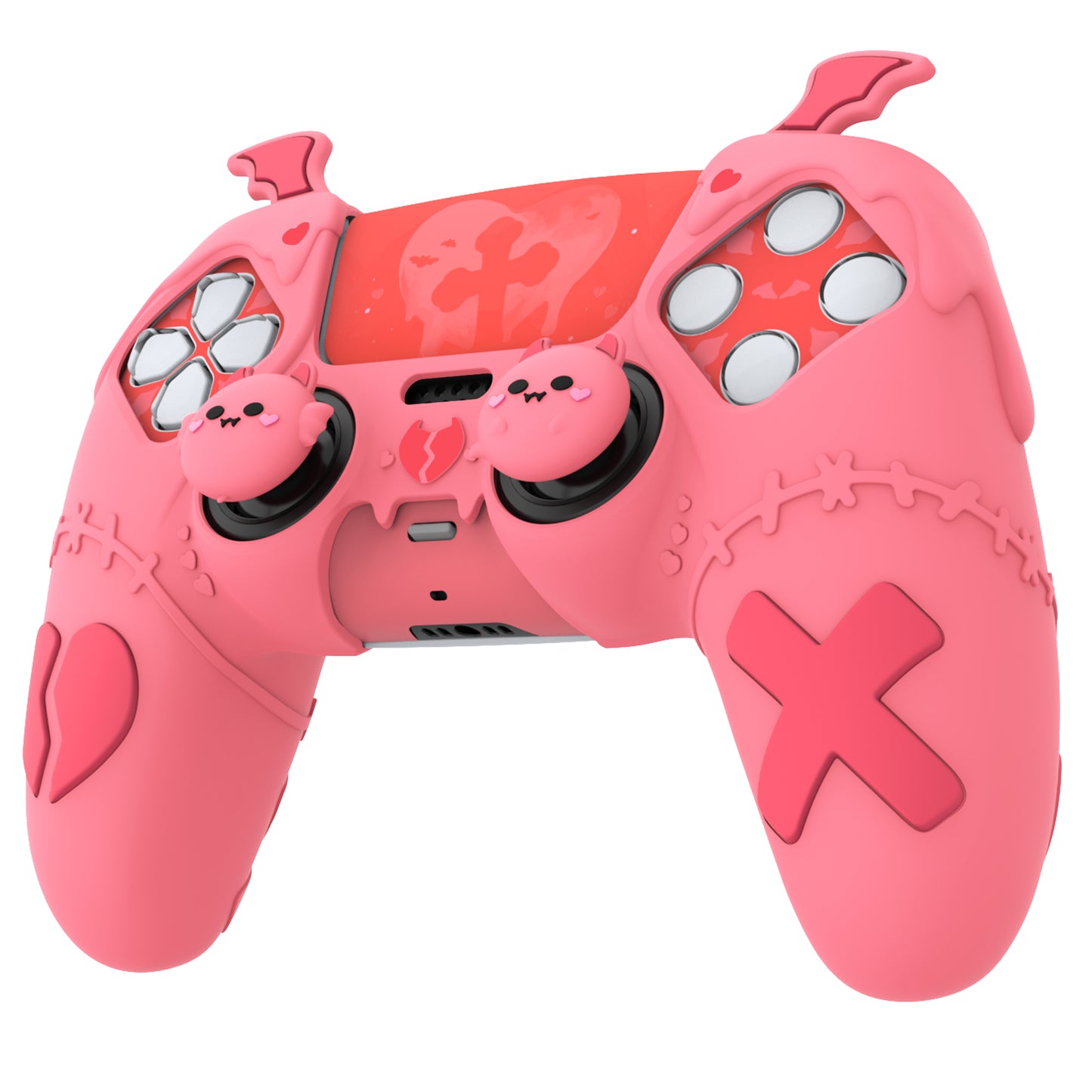 PlayVital ゴシックインプシリーズ かわいいシリコンケース(サムグリップとステッカー付き) PS5コントローラー用、PS5公式充電ドック対応【ピンク】