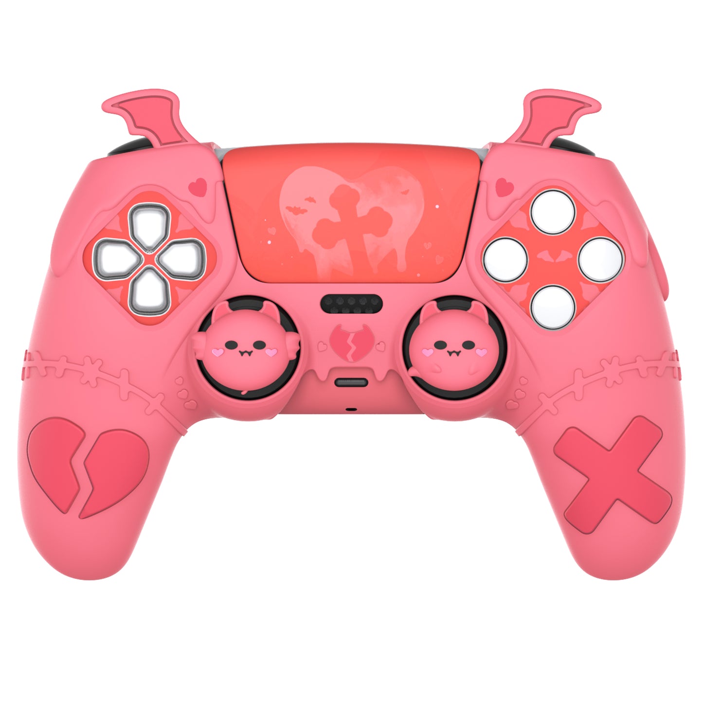 PlayVital ゴシックインプシリーズ かわいいシリコンケース(サムグリップとステッカー付き) PS5コントローラー用、PS5公式充電ドック対応【ピンク】