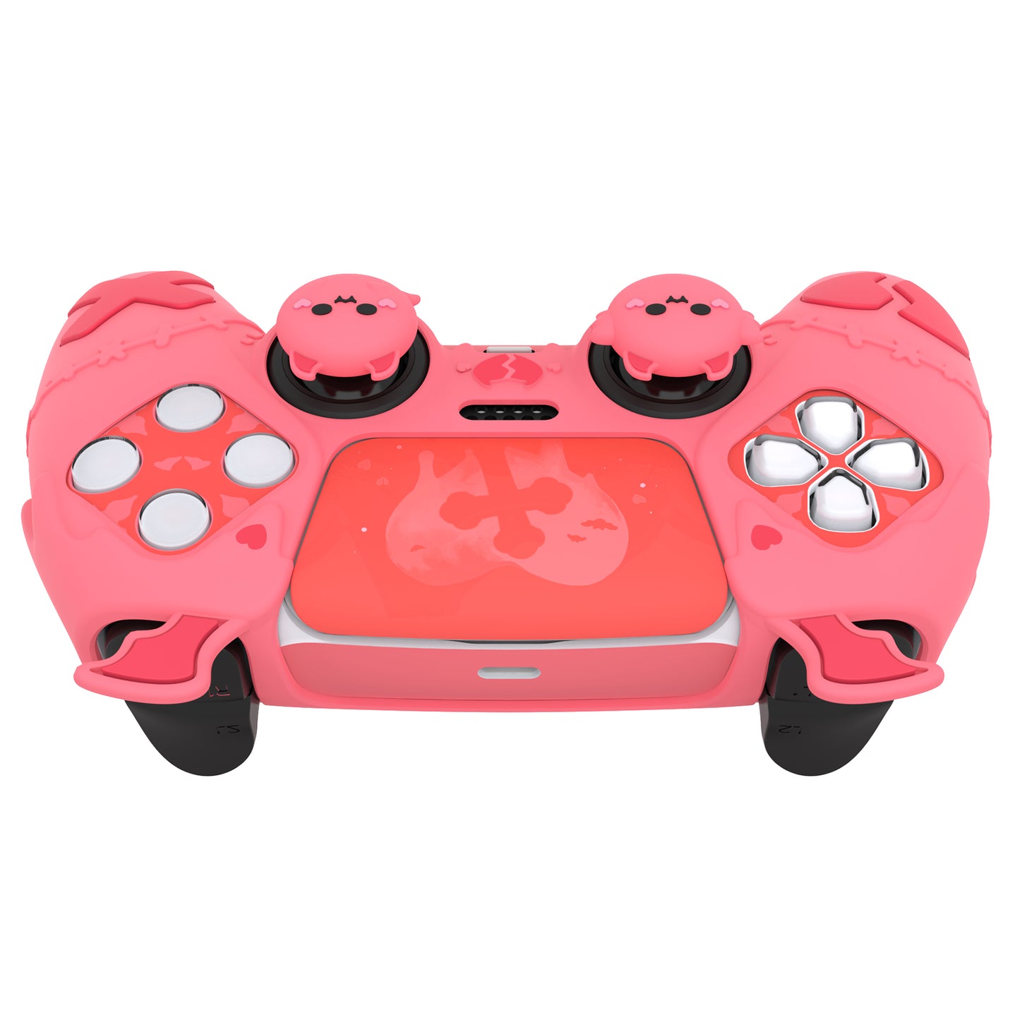 PlayVital ゴシックインプシリーズ かわいいシリコンケース(サムグリップとステッカー付き) PS5コントローラー用、PS5公式充電ドック対応【ピンク】