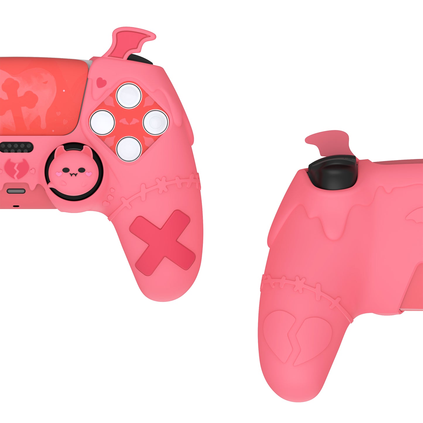 PlayVital ゴシックインプシリーズ かわいいシリコンケース(サムグリップとステッカー付き) PS5コントローラー用、PS5公式充電ドック対応【ピンク】