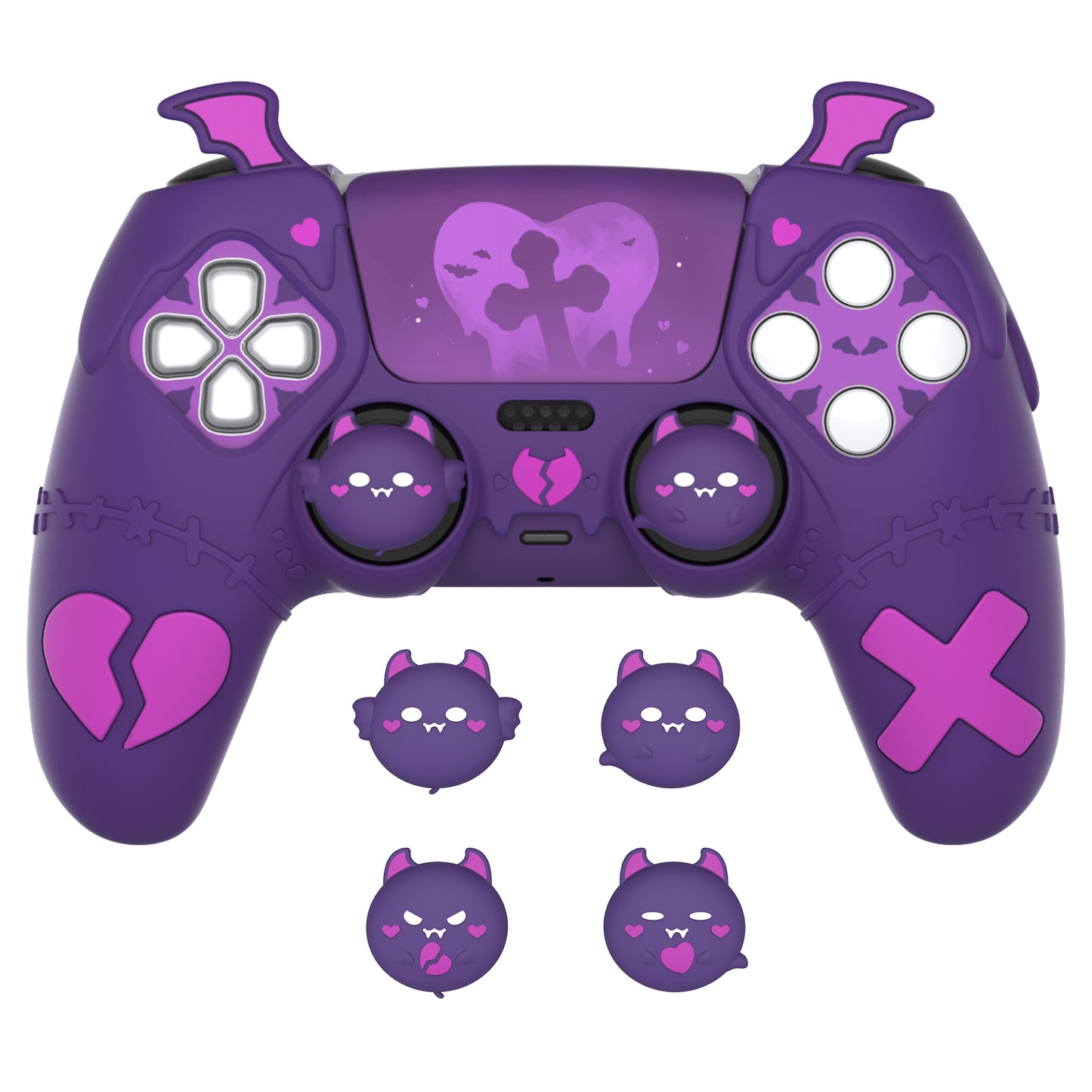 PlayVital ゴシックインプシリーズ かわいいシリコンケース(サムグリップとステッカー付き) PS5コントローラー用、PS5公式充電ドック対応【パープル】