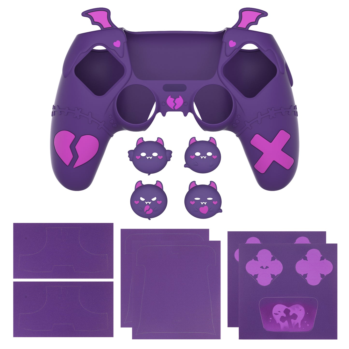 PlayVital ゴシックインプシリーズ かわいいシリコンケース(サムグリップとステッカー付き) PS5コントローラー用、PS5公式充電ドック対応【パープル】