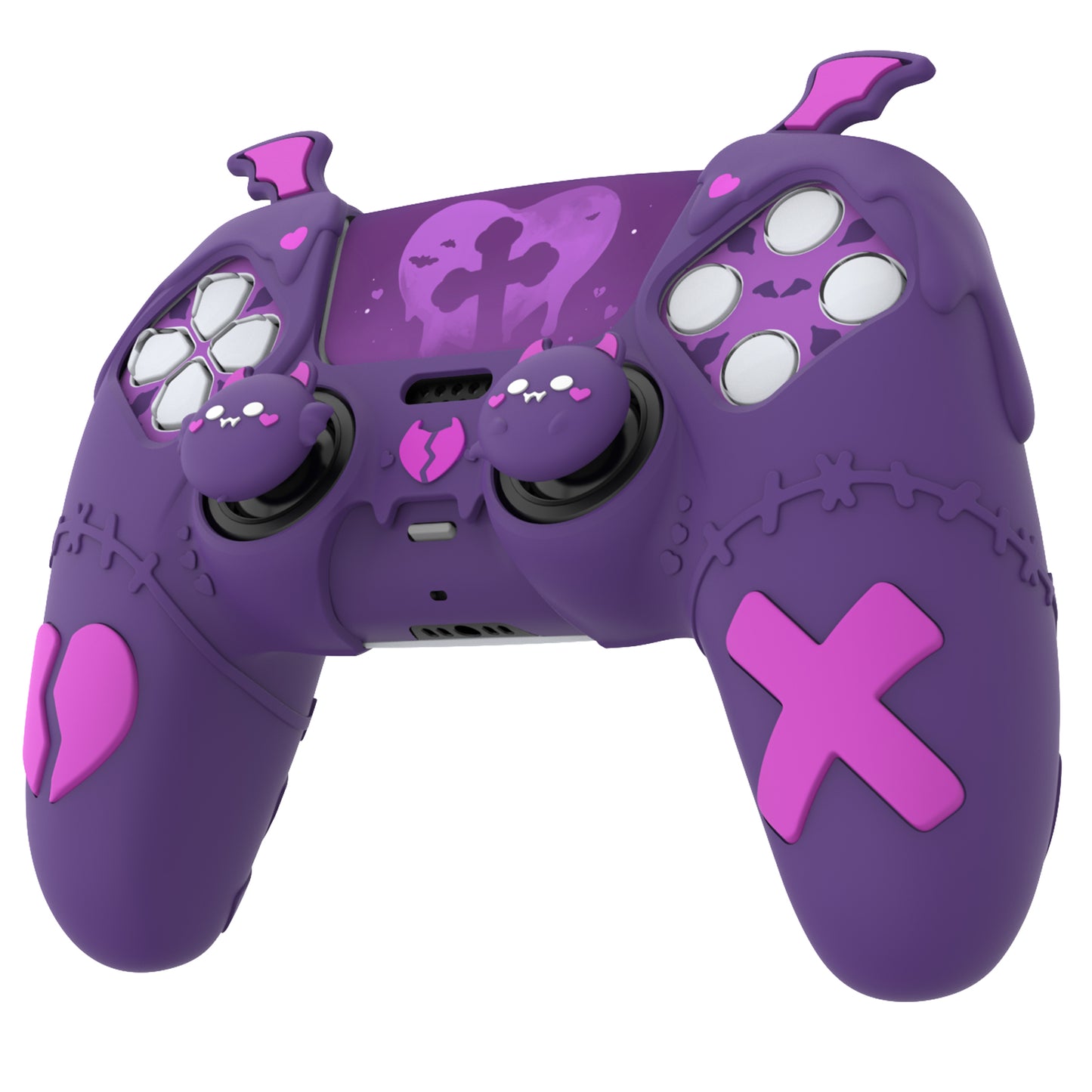 PlayVital ゴシックインプシリーズ かわいいシリコンケース(サムグリップとステッカー付き) PS5コントローラー用、PS5公式充電ドック対応【パープル】
