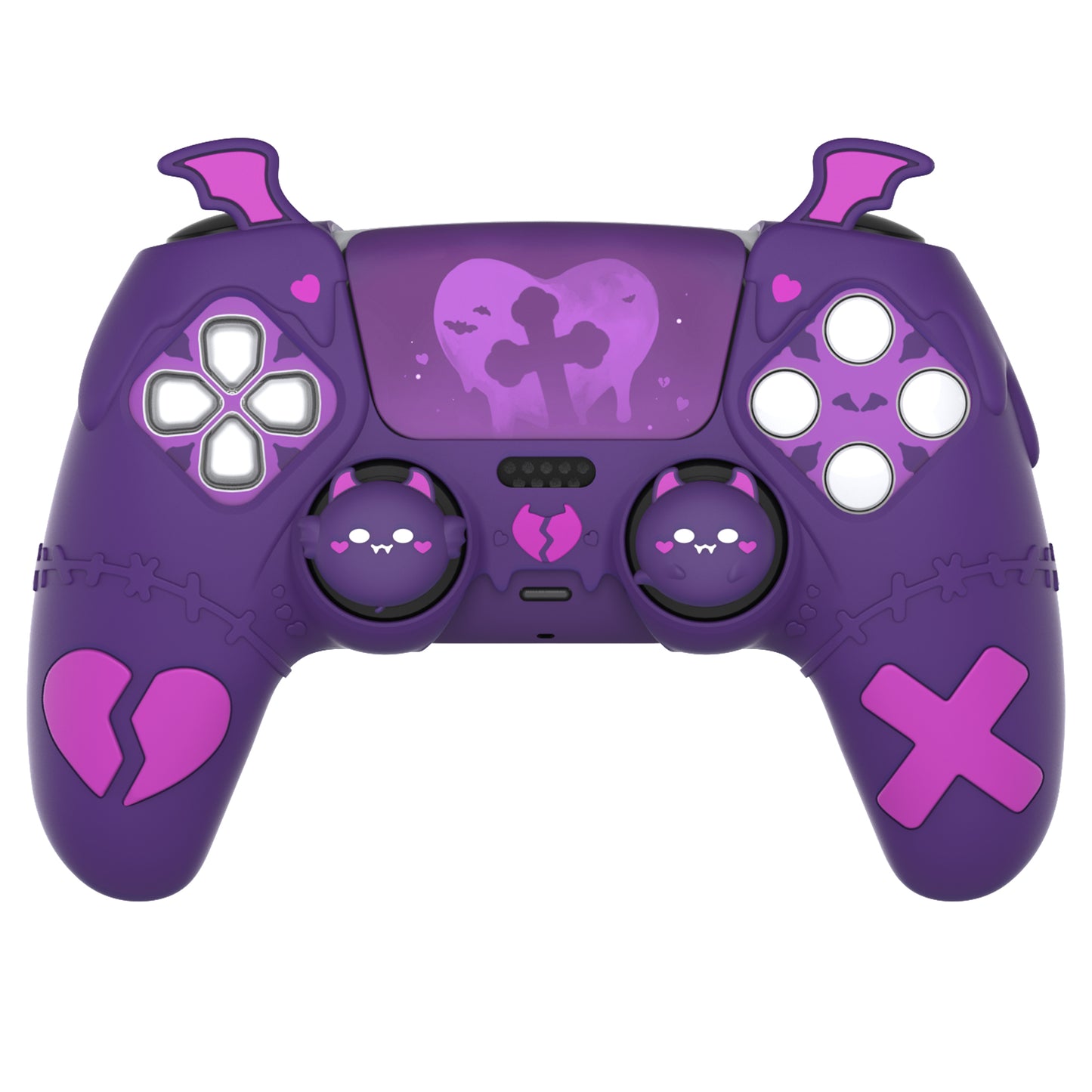 PlayVital ゴシックインプシリーズ かわいいシリコンケース(サムグリップとステッカー付き) PS5コントローラー用、PS5公式充電ドック対応【パープル】