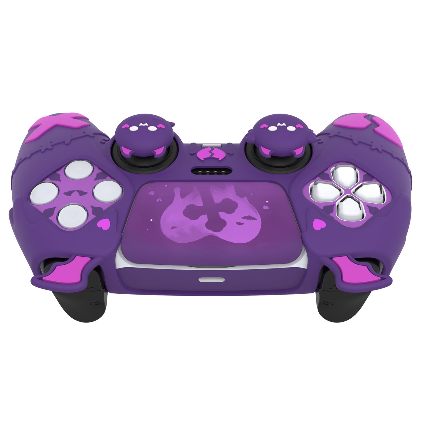 PlayVital ゴシックインプシリーズ かわいいシリコンケース(サムグリップとステッカー付き) PS5コントローラー用、PS5公式充電ドック対応【パープル】