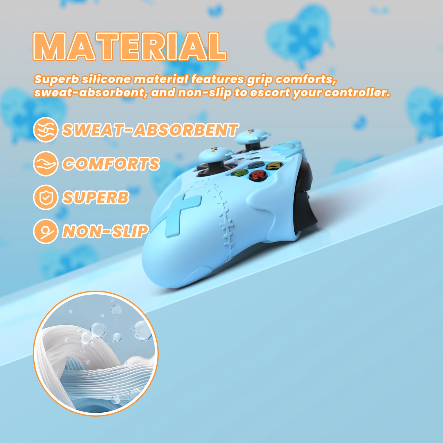 PlayVital ゴシックインプシリーズ かわいいシリコンスキン Xbox Series X/S コントローラーおよび Xbox Core ワイヤレスコントローラー用【アクアブルー】