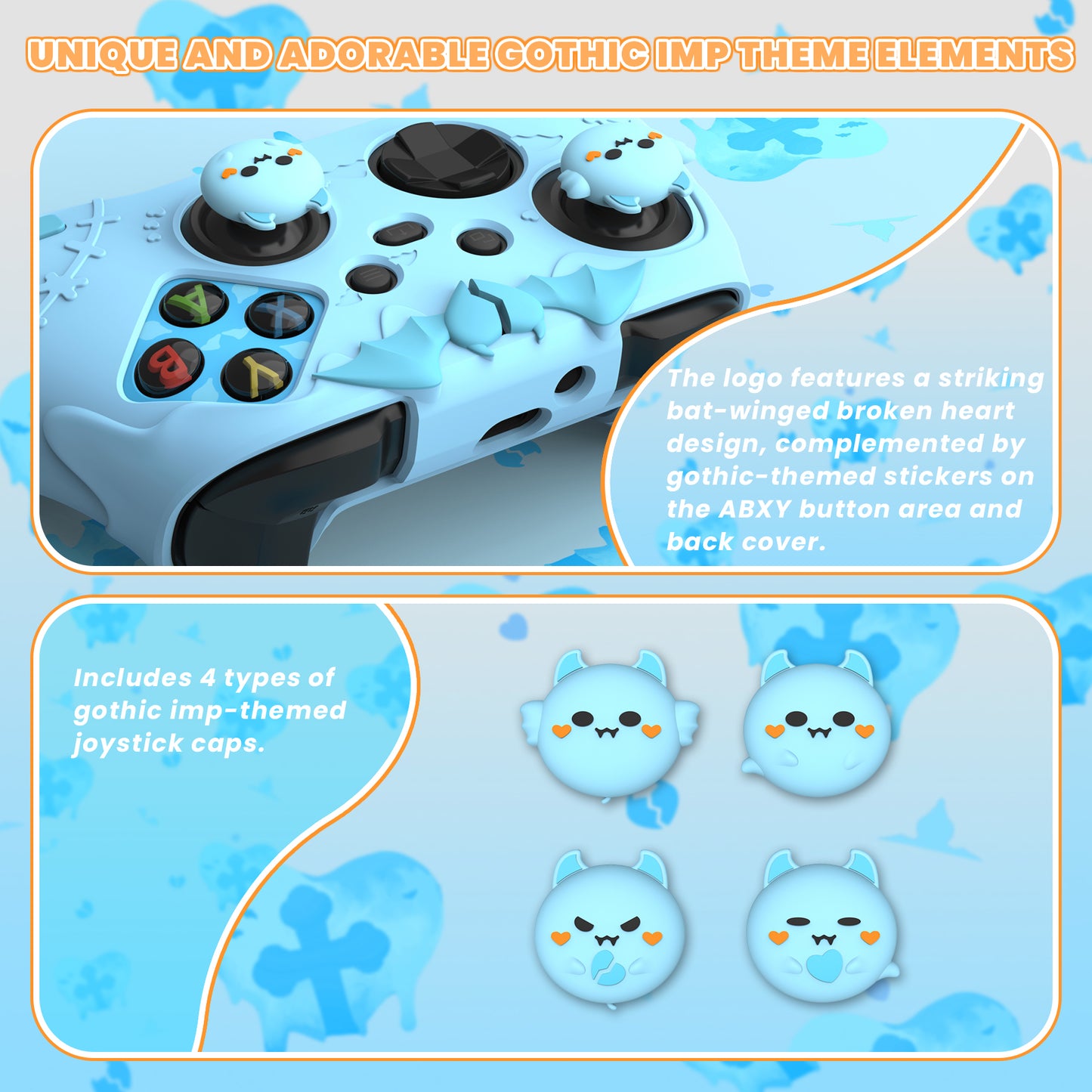 PlayVital ゴシックインプシリーズ かわいいシリコンスキン Xbox Series X/S コントローラーおよび Xbox Core ワイヤレスコントローラー用【アクアブルー】