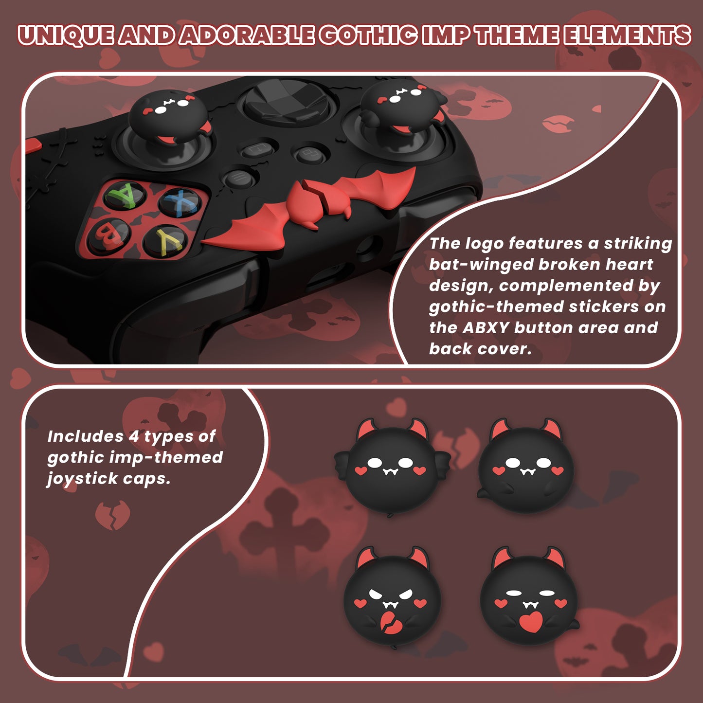 PlayVital ゴシックインプシリーズ かわいいシリコンスキン Xbox Series X/S コントローラーおよび Xbox Core ワイヤレスコントローラー用【ブラック】