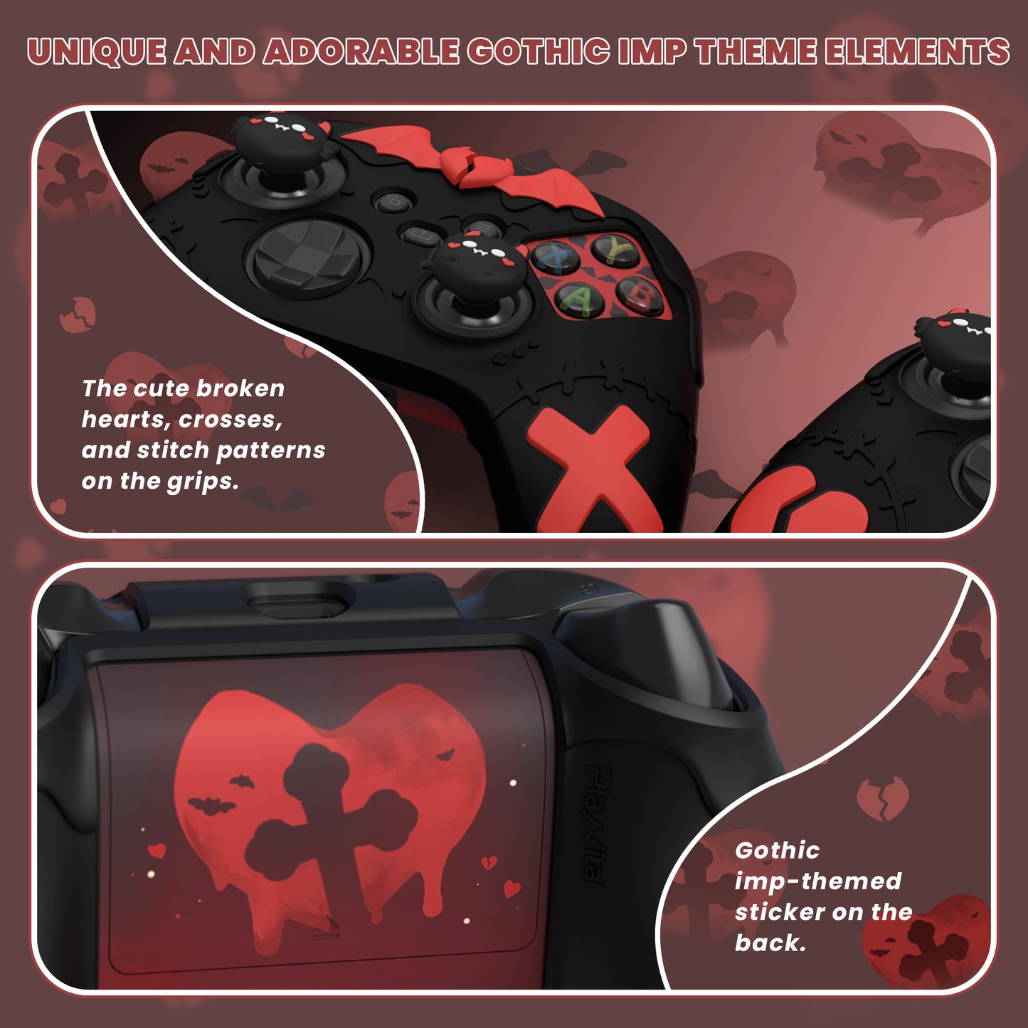 PlayVital ゴシックインプシリーズ かわいいシリコンスキン Xbox Series X/S コントローラーおよび Xbox Core ワイヤレスコントローラー用【ブラック】
