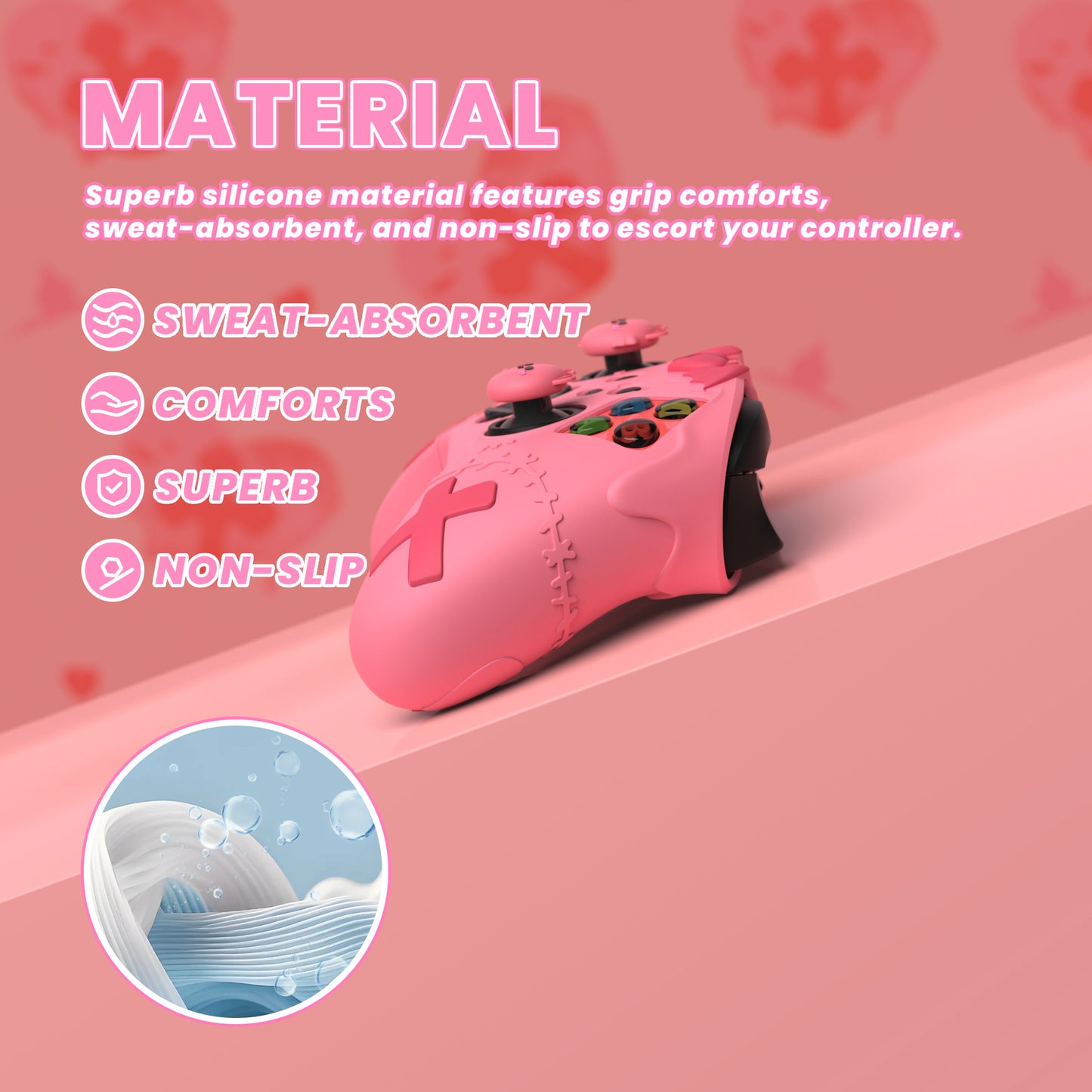 PlayVital ゴシックインプシリーズ かわいいシリコンスキン Xbox Series X/S コントローラーおよび Xbox Core ワイヤレスコントローラー用【ピーチピンク】