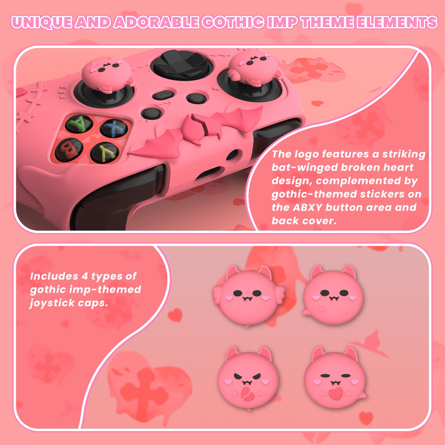 PlayVital ゴシックインプシリーズ かわいいシリコンスキン Xbox Series X/S コントローラーおよび Xbox Core ワイヤレスコントローラー用【ピーチピンク】