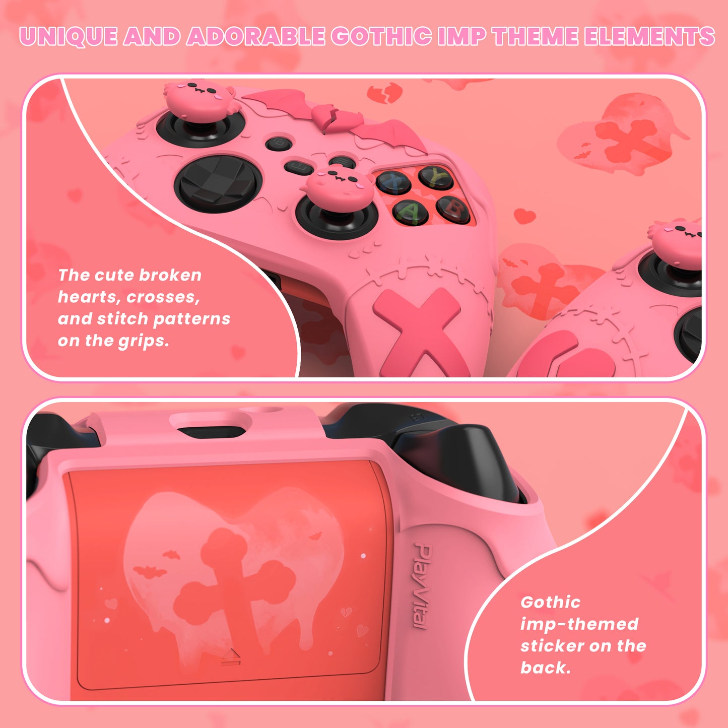 PlayVital ゴシックインプシリーズ かわいいシリコンスキン Xbox Series X/S コントローラーおよび Xbox Core ワイヤレスコントローラー用【ピーチピンク】
