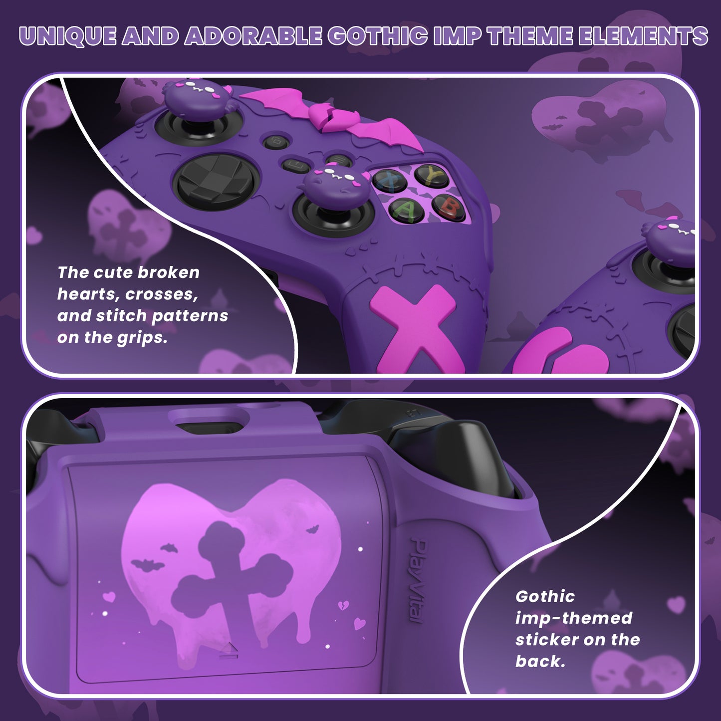 PlayVital ゴシックインプシリーズ かわいいシリコンスキン Xbox Series X/S コントローラーおよび Xbox Core ワイヤレスコントローラー用【パープル】
