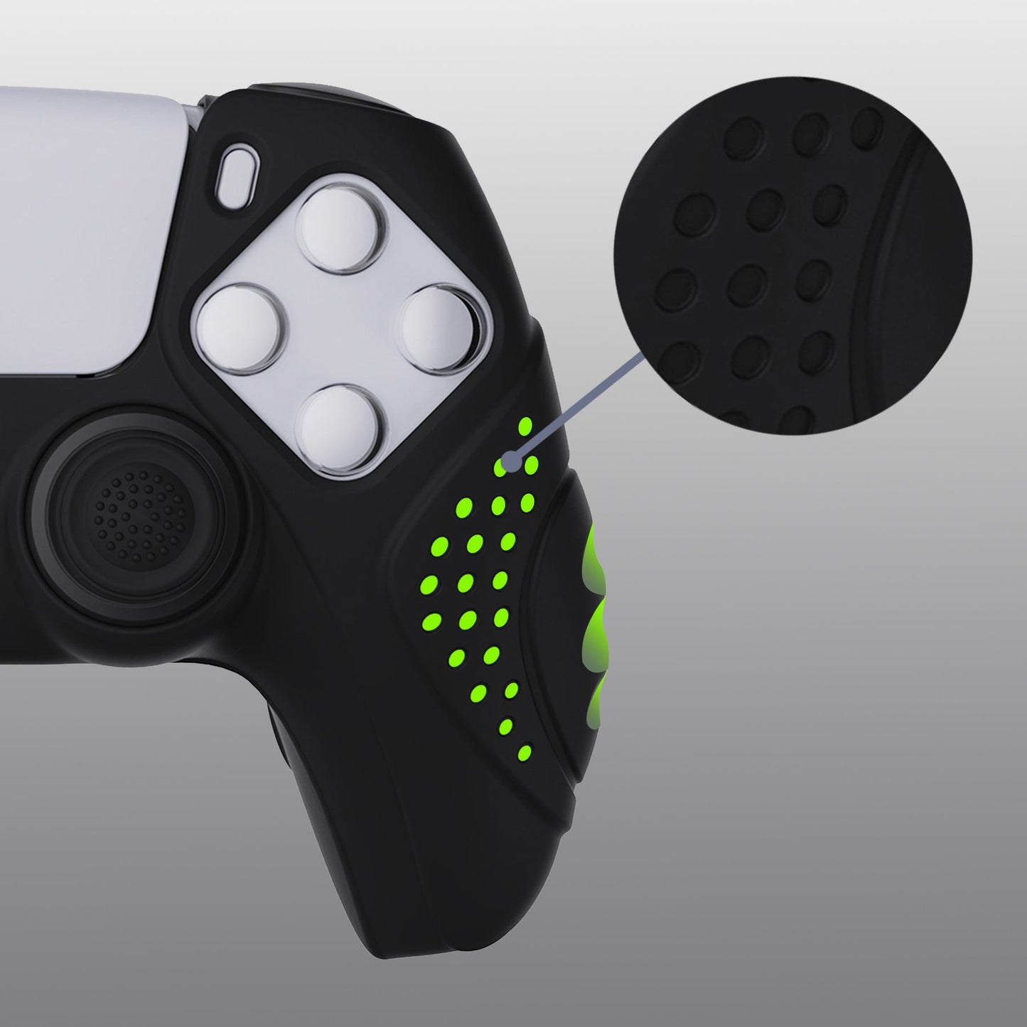 PlayVital Guardian Edition Anti-Slip Silicone Cover Skin with Thumb Grip Caps for PS5 Wireless Controller - Black - YHPF001 PlayVital