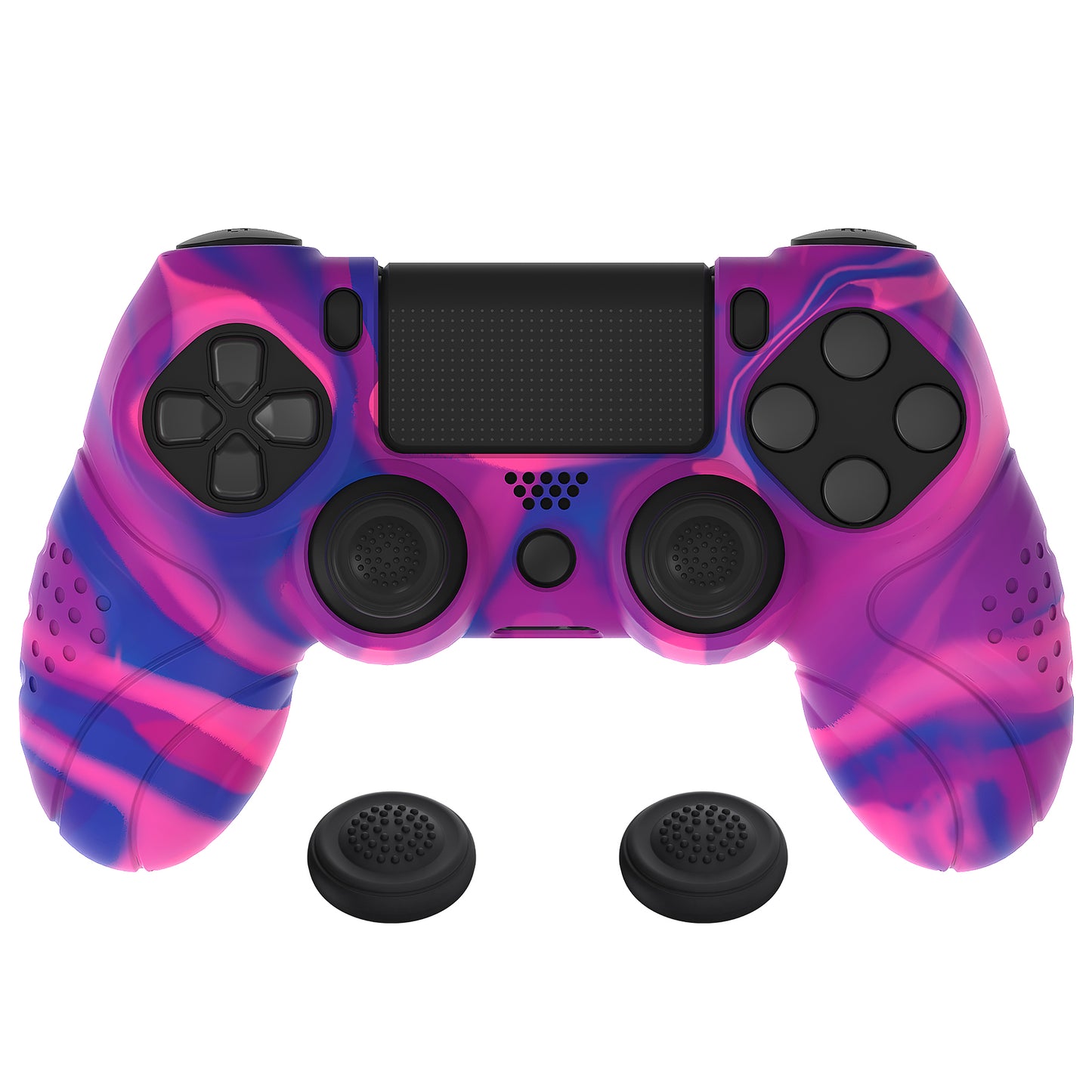 PlayVital Guardian Edition 滑り止めシリコンカバースキン サムグリップキャップ付き PS4 ワイヤレスコントローラー用【ピンク&パープル&ブルー】