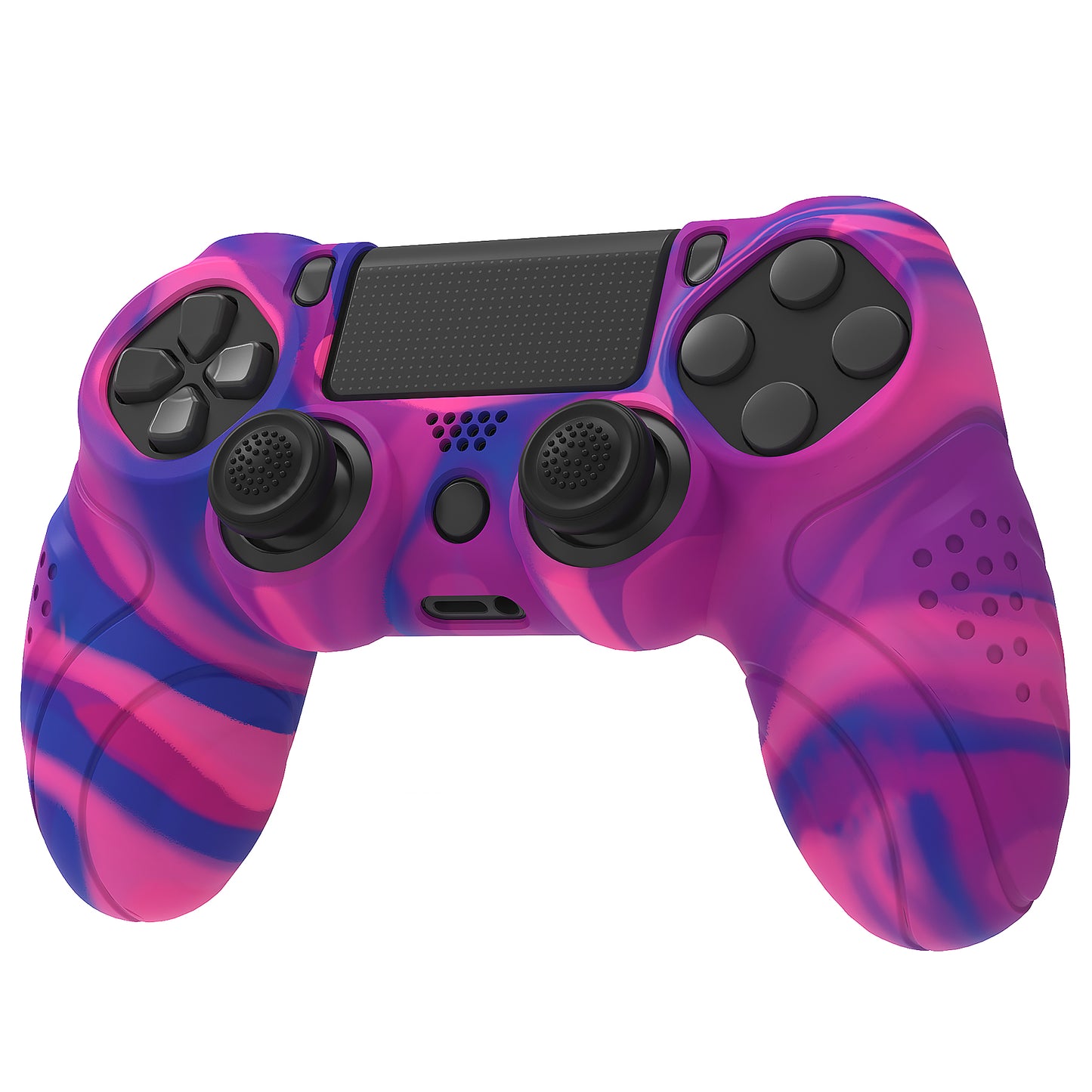 PlayVital Guardian Edition 滑り止めシリコンカバースキン サムグリップキャップ付き PS4 ワイヤレスコントローラー用【ピンク&パープル&ブルー】