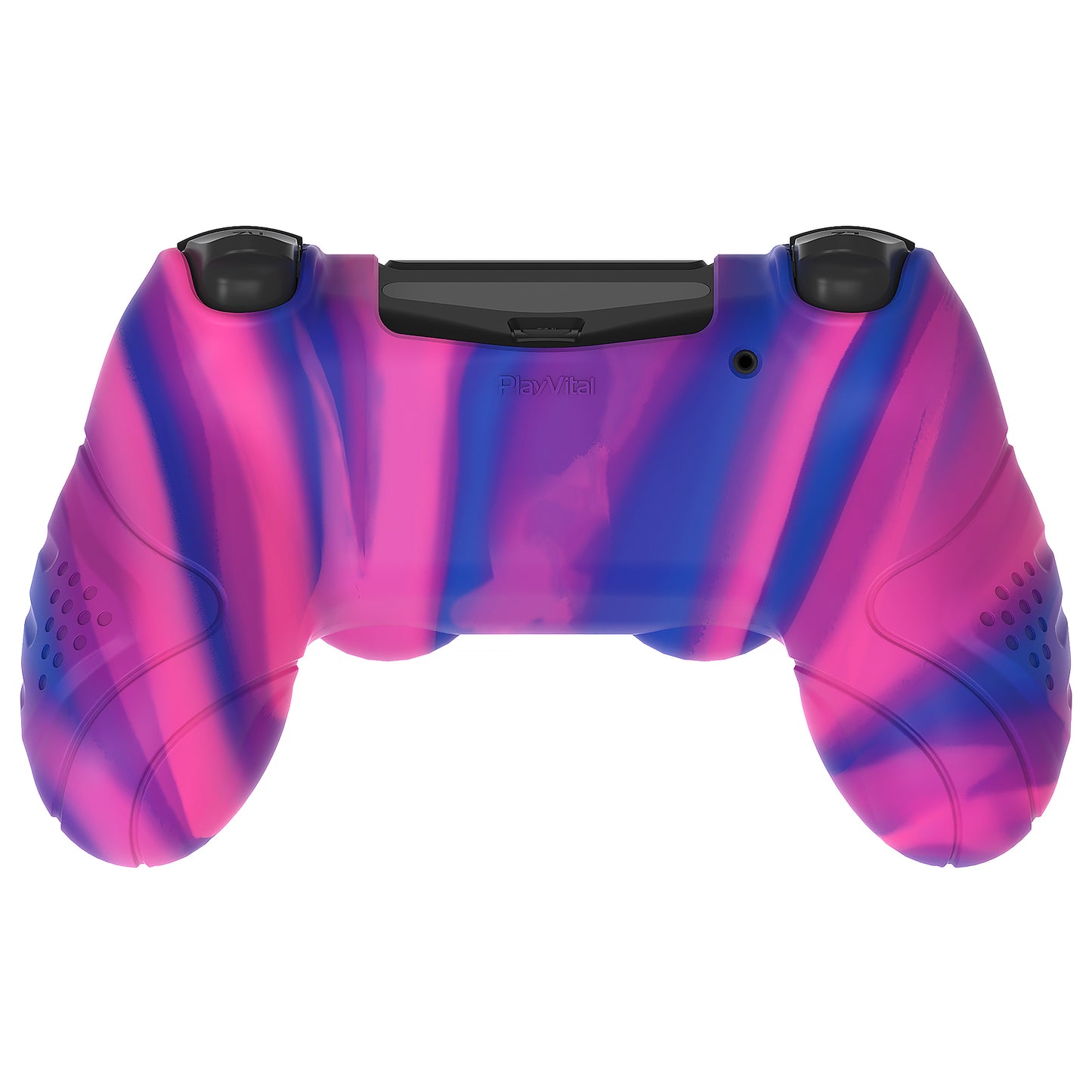 PlayVital Guardian Edition 滑り止めシリコンカバースキン サムグリップキャップ付き PS4 ワイヤレスコントローラー用【ピンク&パープル&ブルー】