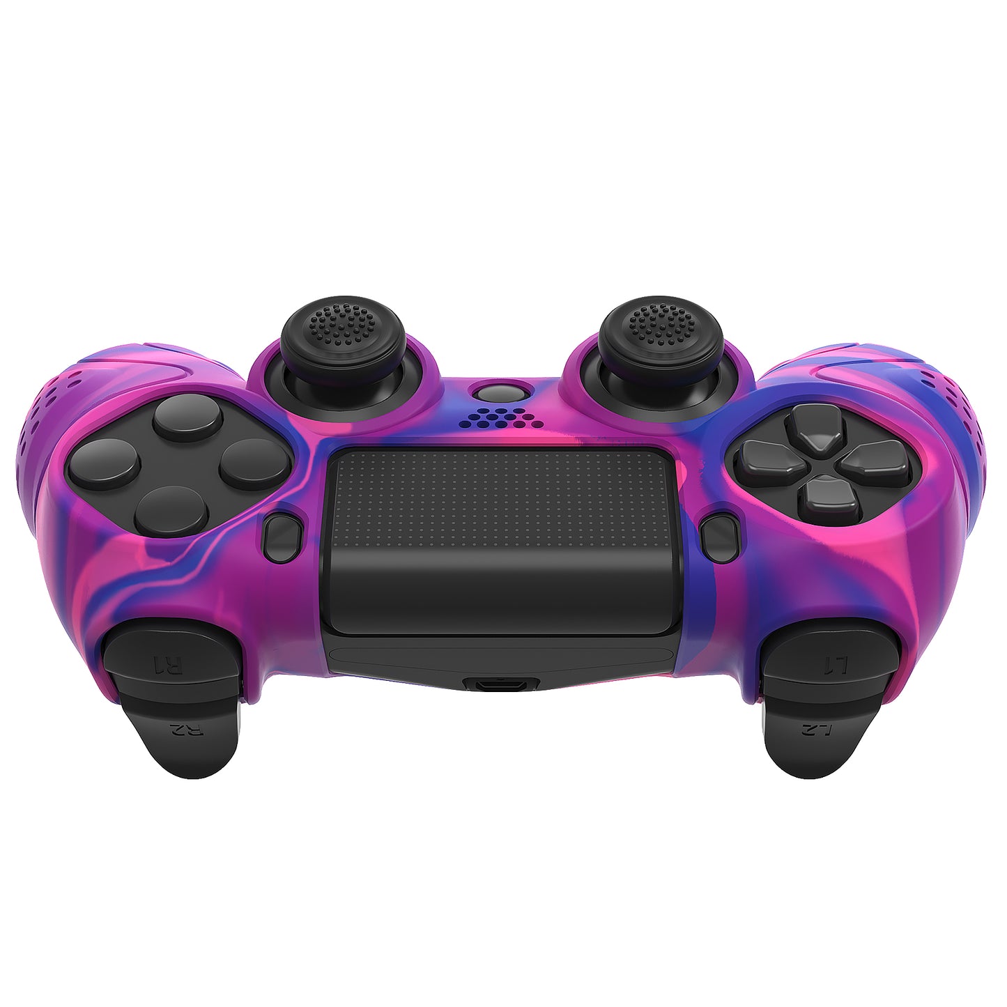 PlayVital Guardian Edition 滑り止めシリコンカバースキン サムグリップキャップ付き PS4 ワイヤレスコントローラー用【ピンク&パープル&ブルー】