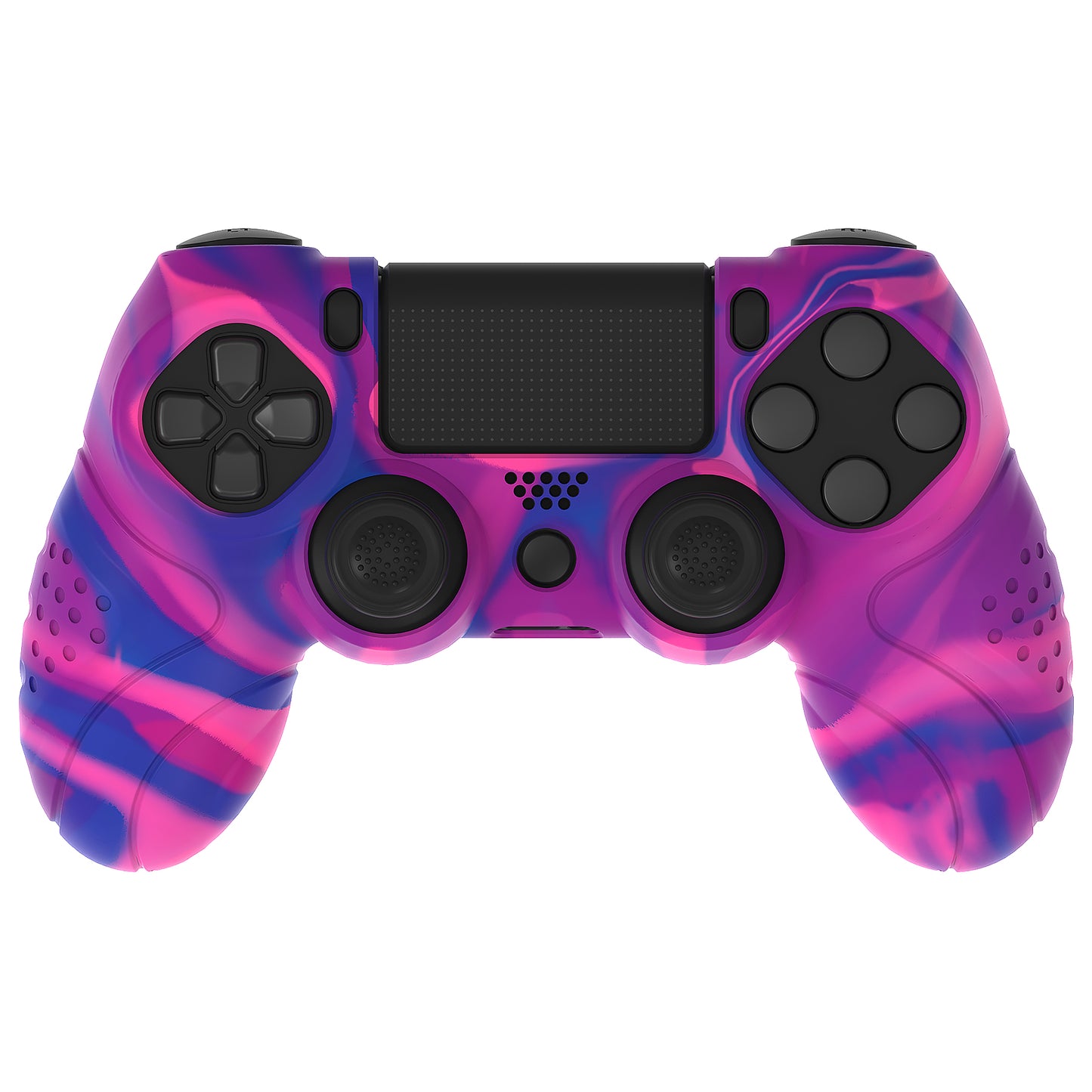 PlayVital Guardian Edition 滑り止めシリコンカバースキン サムグリップキャップ付き PS4 ワイヤレスコントローラー用【ピンク&パープル&ブルー】