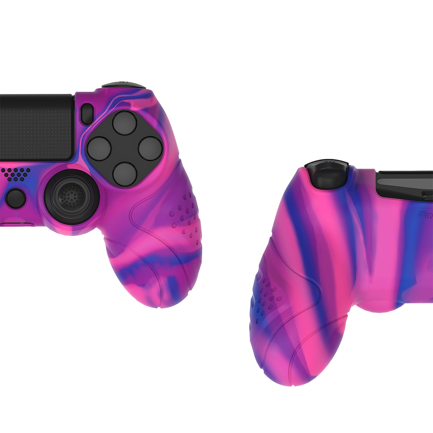 PlayVital Guardian Edition 滑り止めシリコンカバースキン サムグリップキャップ付き PS4 ワイヤレスコントローラー用【ピンク&パープル&ブルー】