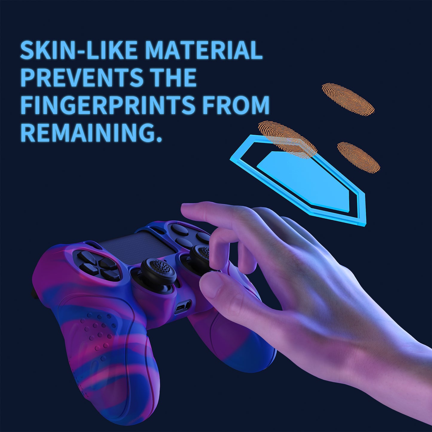 PlayVital Guardian Edition 滑り止めシリコンカバースキン サムグリップキャップ付き PS4 ワイヤレスコントローラー用【ピンク&パープル&ブルー】