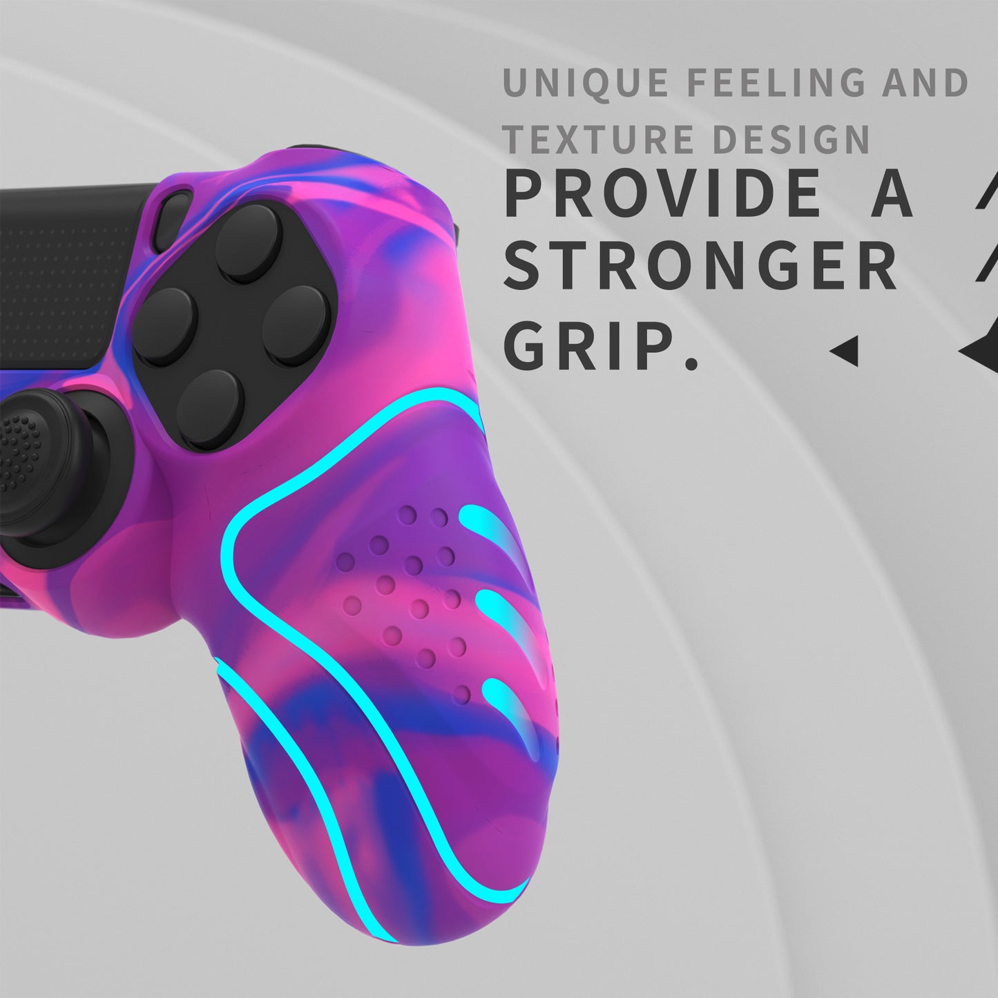 PlayVital Guardian Edition 滑り止めシリコンカバースキン サムグリップキャップ付き PS4 ワイヤレスコントローラー用【ピンク&パープル&ブルー】