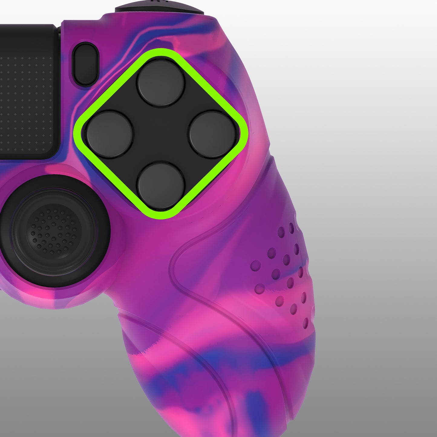 PlayVital Guardian Edition 滑り止めシリコンカバースキン サムグリップキャップ付き PS4 ワイヤレスコントローラー用【ピンク&パープル&ブルー】