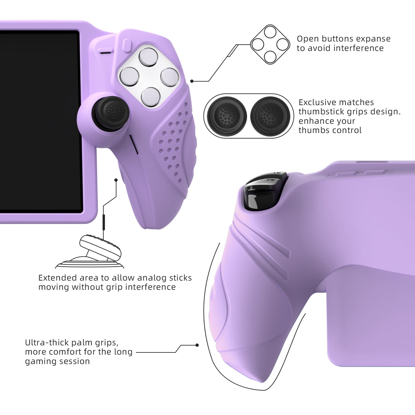 PlayVital Guardian Edition シリコン保護ケース 親指グリップ付き PS Portal リモートプレーヤー用 耐衝撃・滑り止めグリップデザインカバー【モーブパープル】