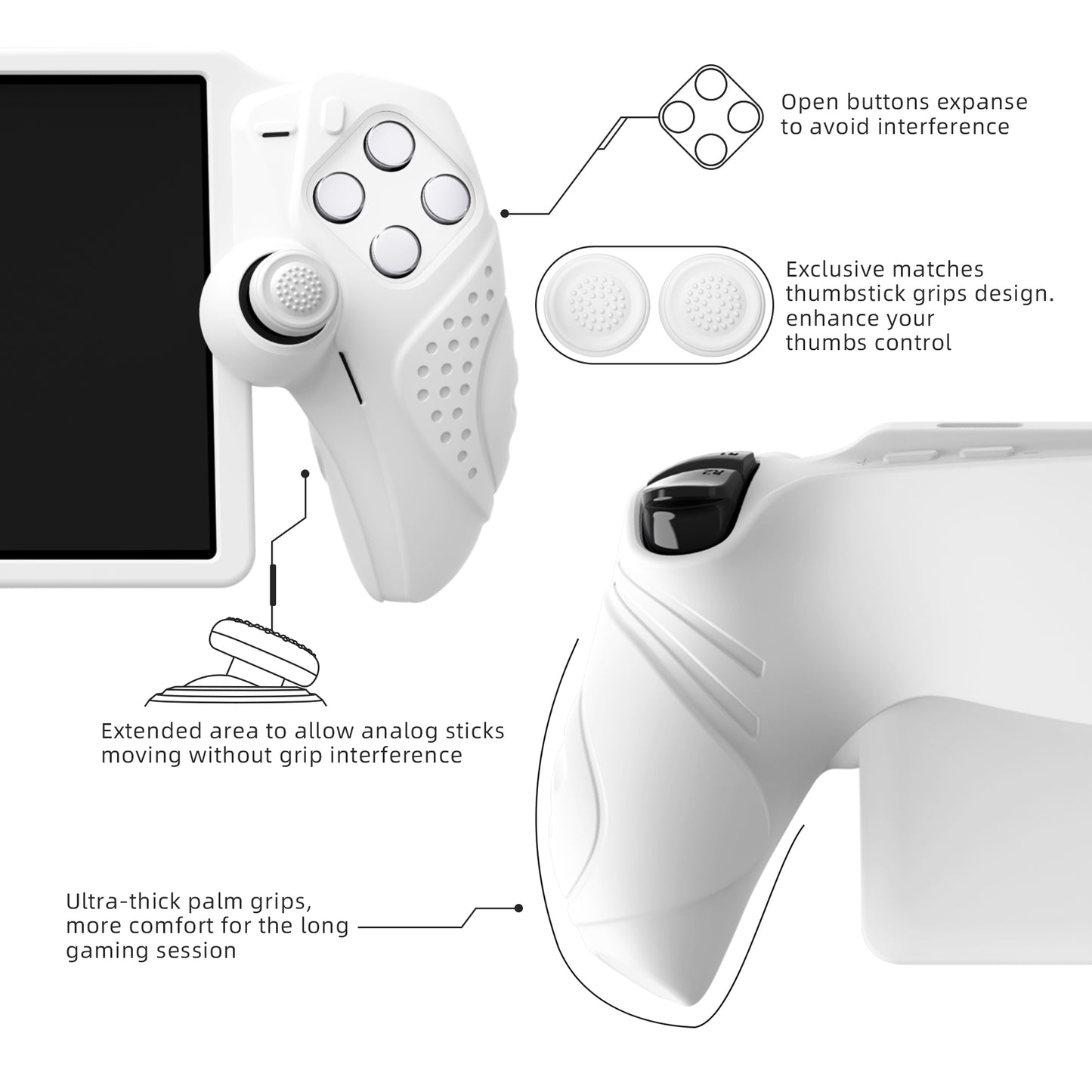 PlayVital Guardian Edition シリコン保護ケース 親指グリップ付き PS Portal リモートプレーヤー用 耐衝撃・滑り止めグリップデザインカバー【ホワイト】