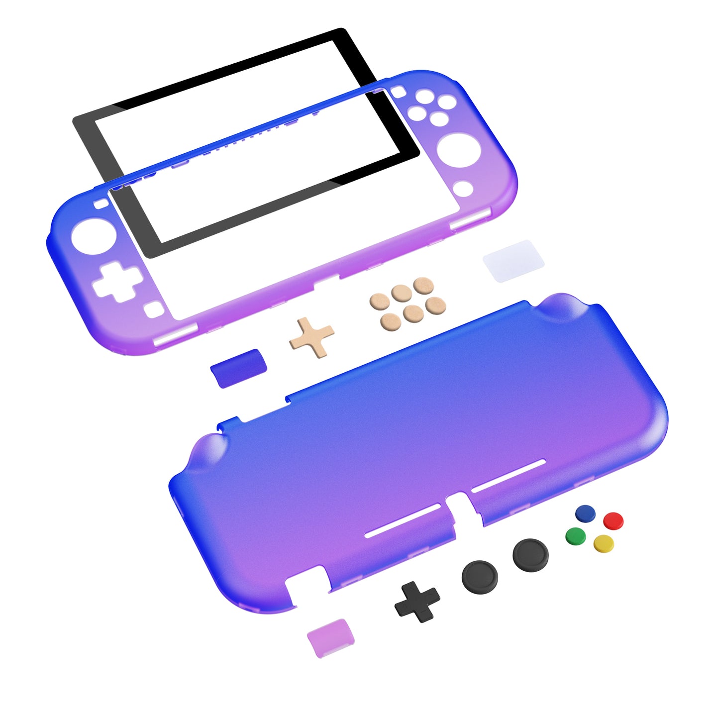 PlayVital ハードシェル保護ケース (スクリーンプロテクター、サムグリップキャップ、ボタンキャップ付き) Switch Lite 用【グラデーション クリアブルーベル】