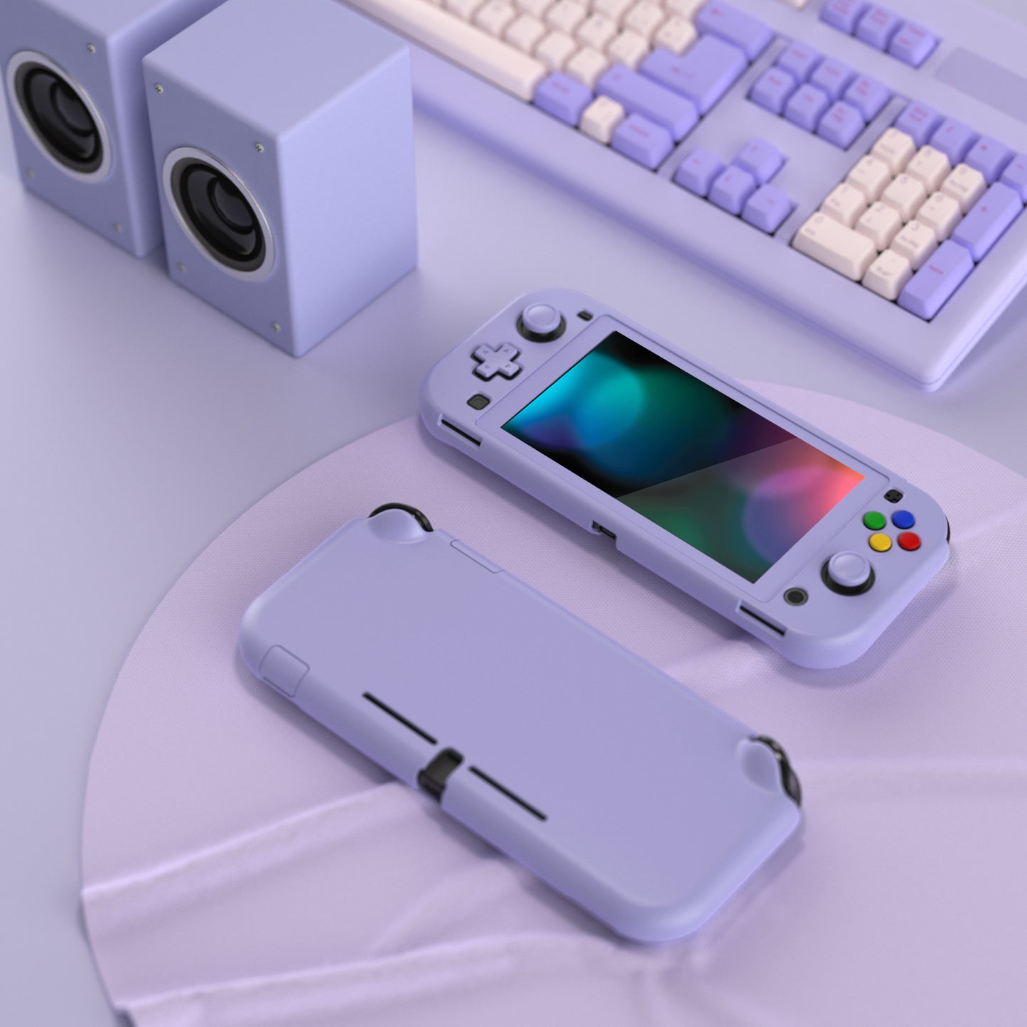 PlayVital ハードシェル保護ケース (スクリーンプロテクター、サムグリップキャップ、ボタンキャップ付き) Switch Lite 用【ライトバイオレット】