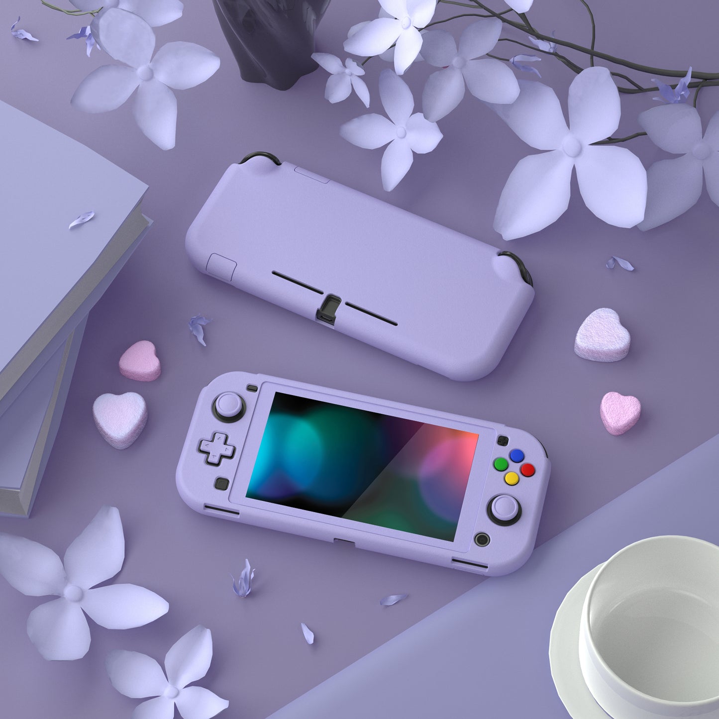 PlayVital ハードシェル保護ケース (スクリーンプロテクター、サムグリップキャップ、ボタンキャップ付き) Switch Lite 用【ライトバイオレット】