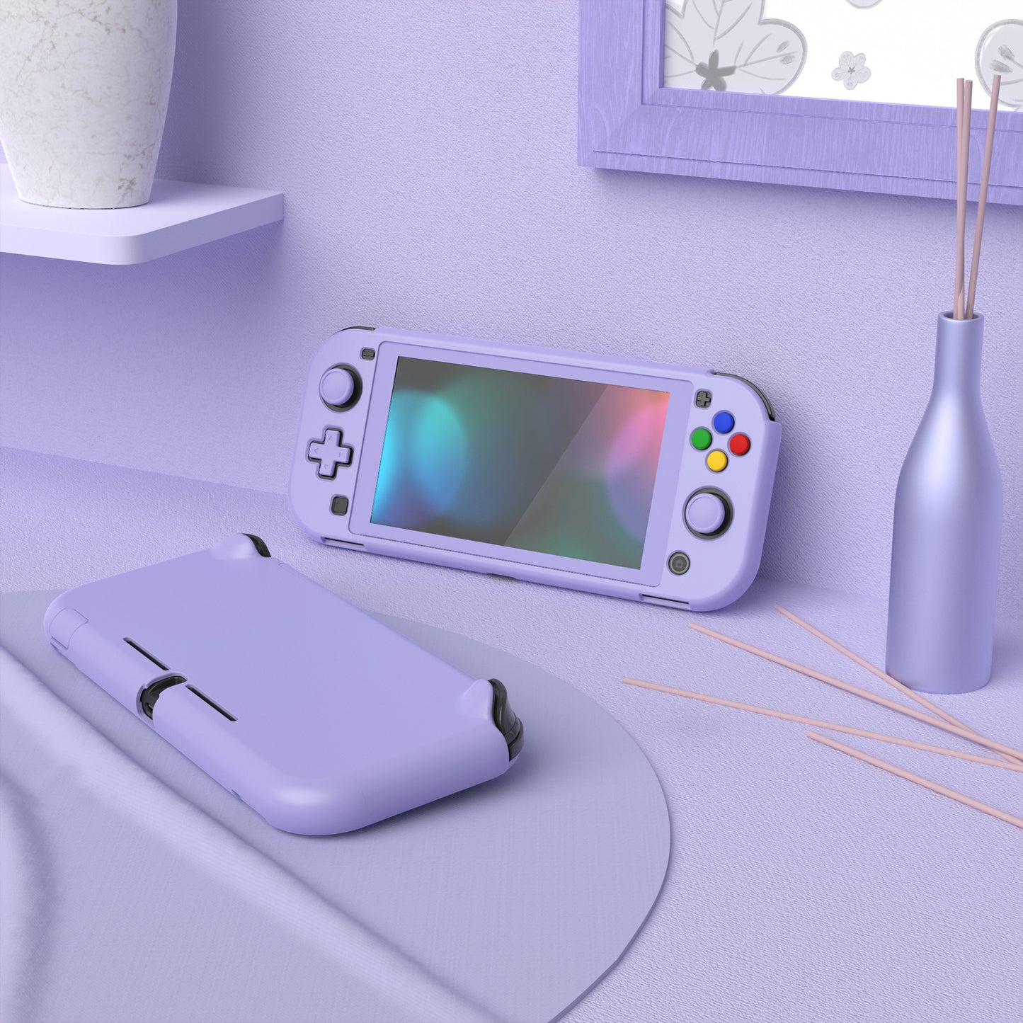 PlayVital ハードシェル保護ケース (スクリーンプロテクター、サムグリップキャップ、ボタンキャップ付き) Switch Lite 用【ライトバイオレット】