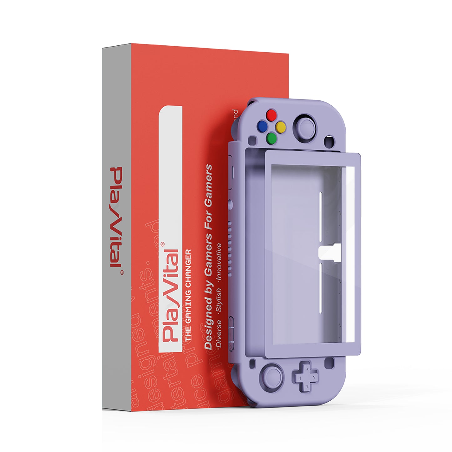 PlayVital ハードシェル保護ケース (スクリーンプロテクター、サムグリップキャップ、ボタンキャップ付き) Switch Lite 用【ライトバイオレット】