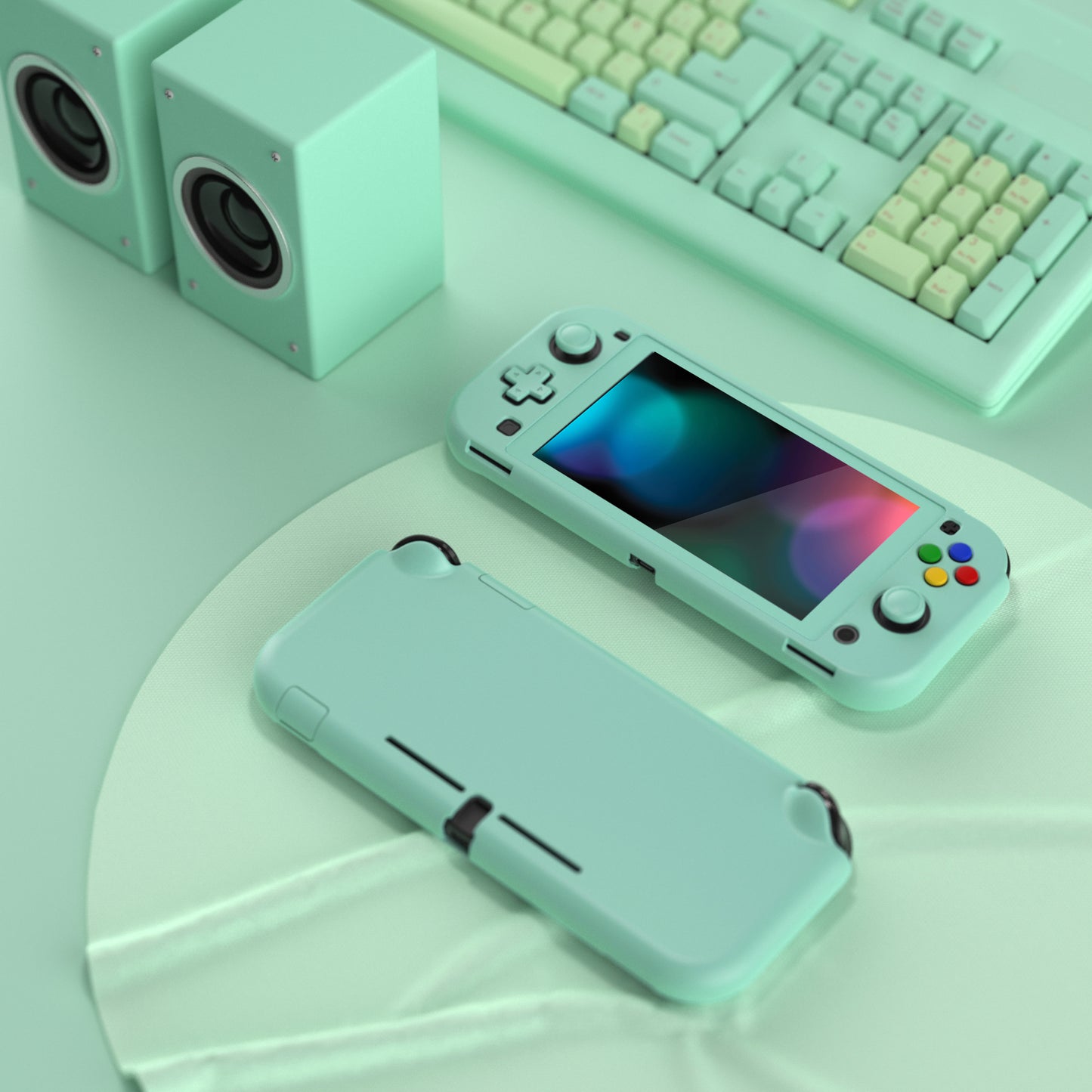 PlayVital ハードシェル保護ケース (スクリーンプロテクター、サムグリップキャップ、ボタンキャップ付き) Switch Lite 用【ミスティ グリーン】