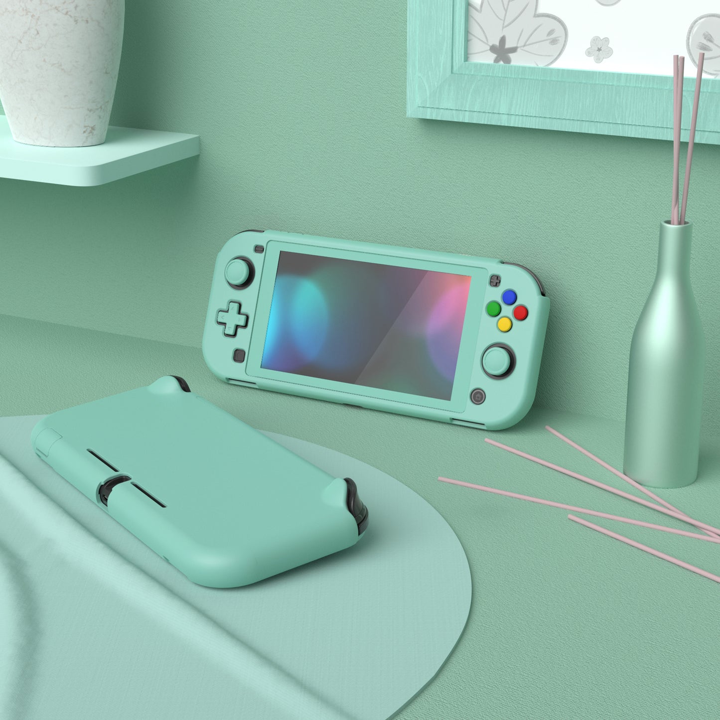 PlayVital ハードシェル保護ケース (スクリーンプロテクター、サムグリップキャップ、ボタンキャップ付き) Switch Lite 用【ミスティ グリーン】